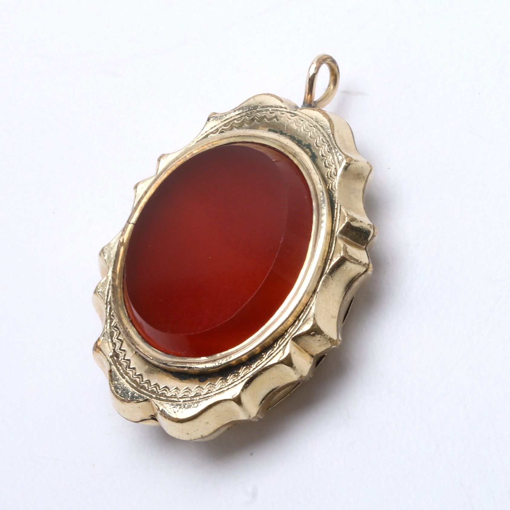 Antique Gold Filled Engraved Locket with Carnelian Medalion