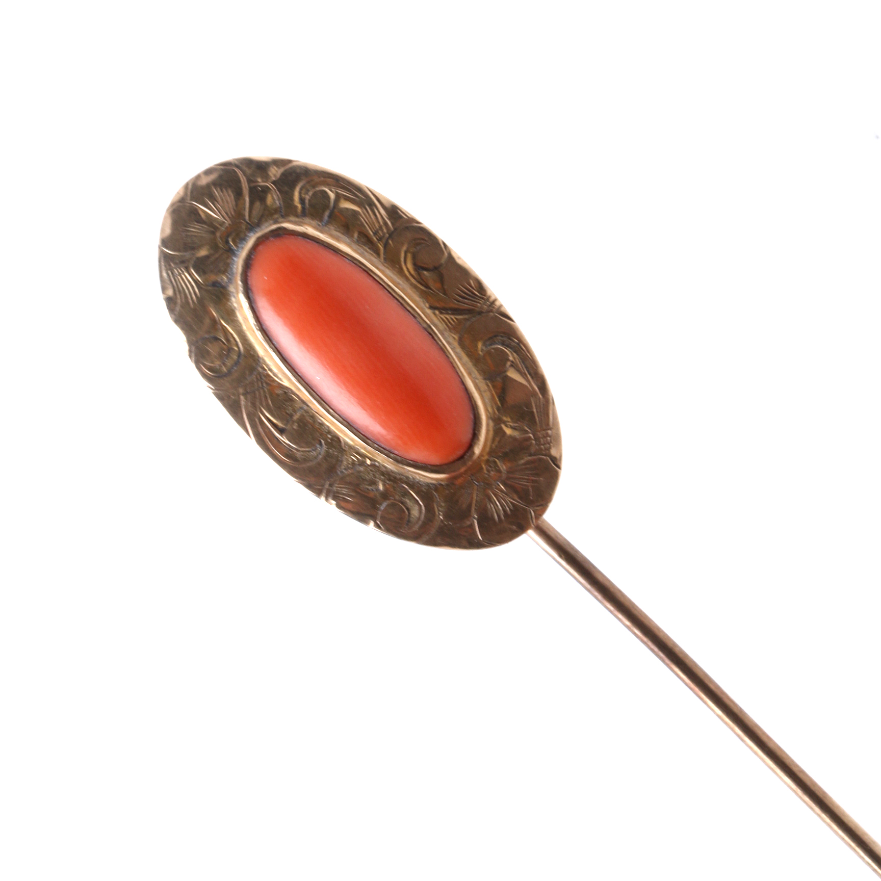 Four Antique 10K Yellow Gold Stick Pins with Stones and Diamonds