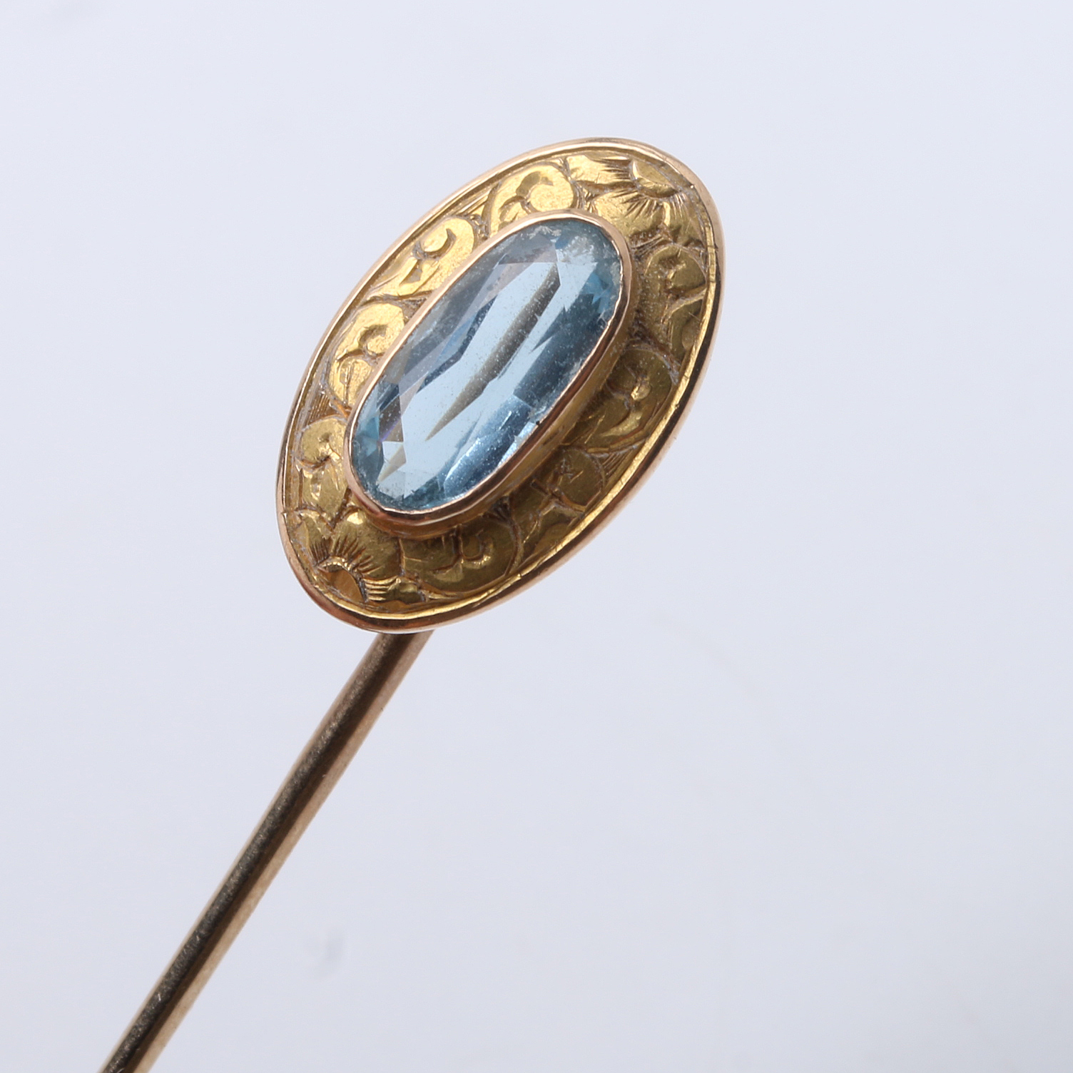Four Antique 10K Yellow Gold Stick Pins with Stones and Diamonds