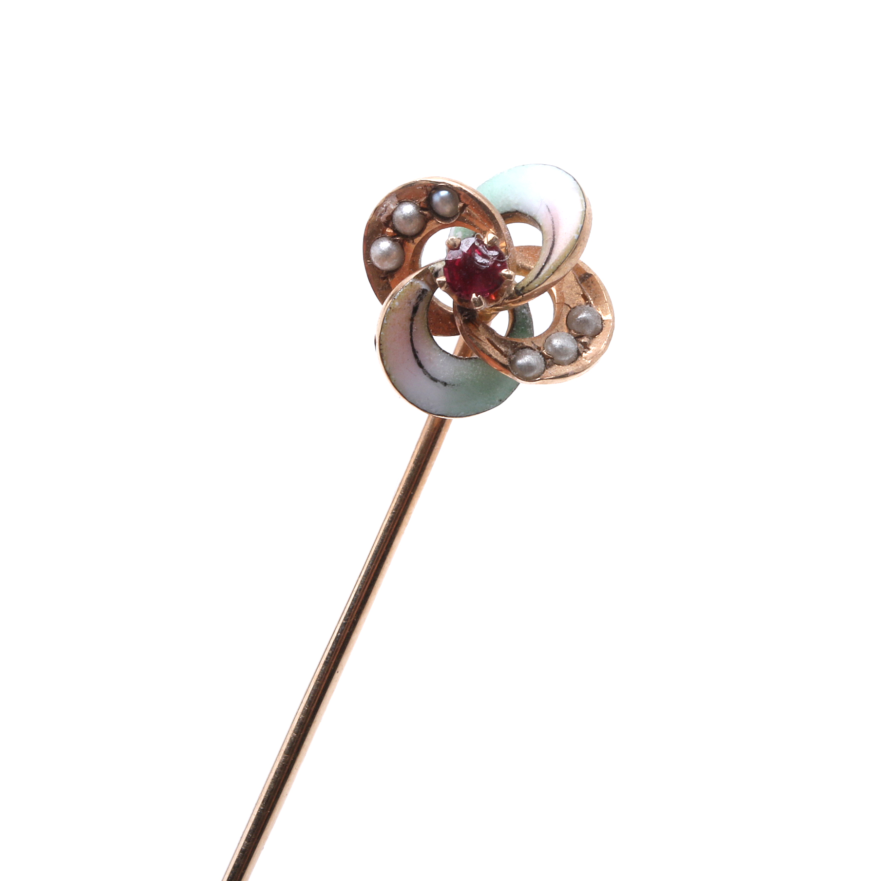 Four Antique 10K Yellow Gold Stick Pins with Stones and Diamonds