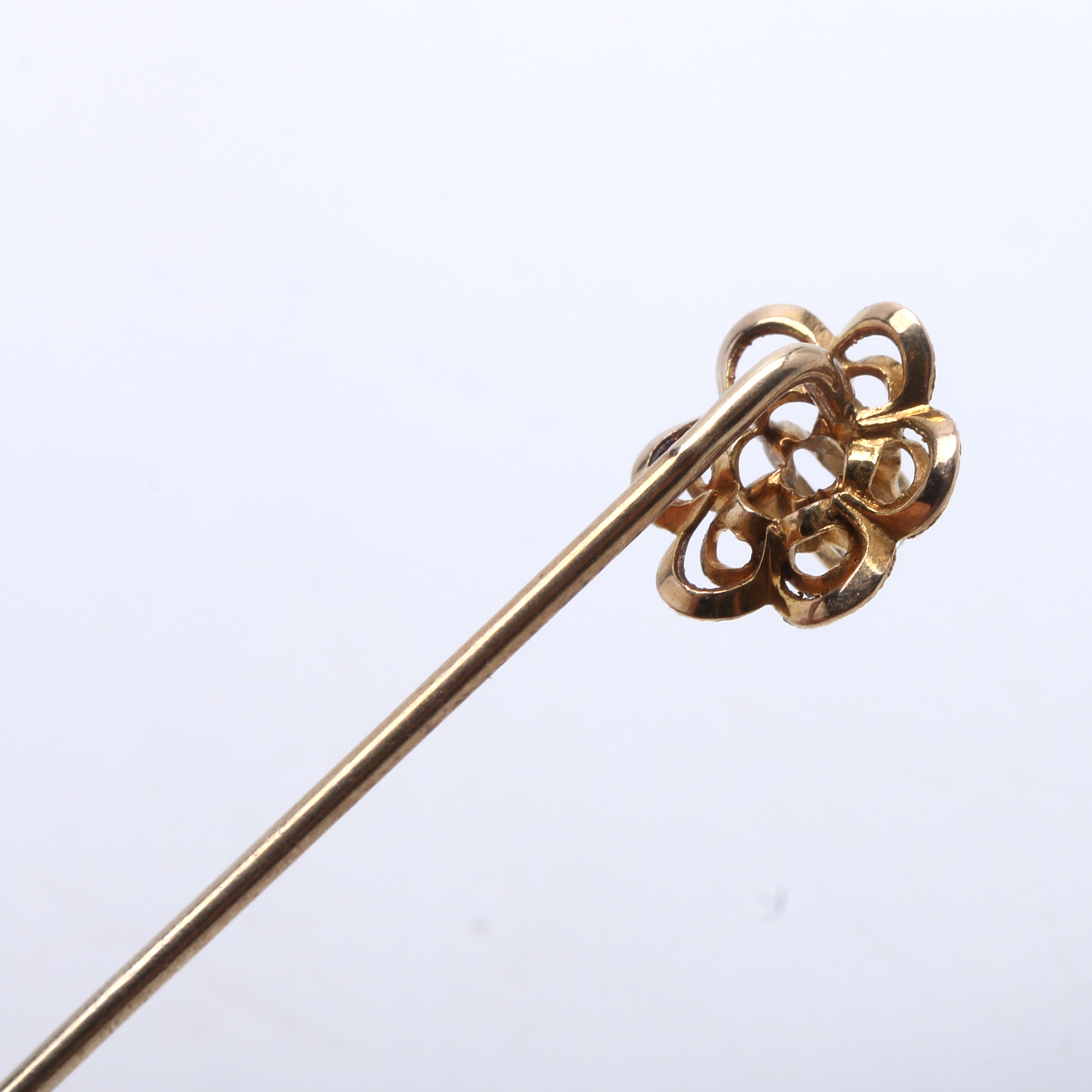 Four Antique 10K Yellow Gold Stick Pins with Stones and Diamonds