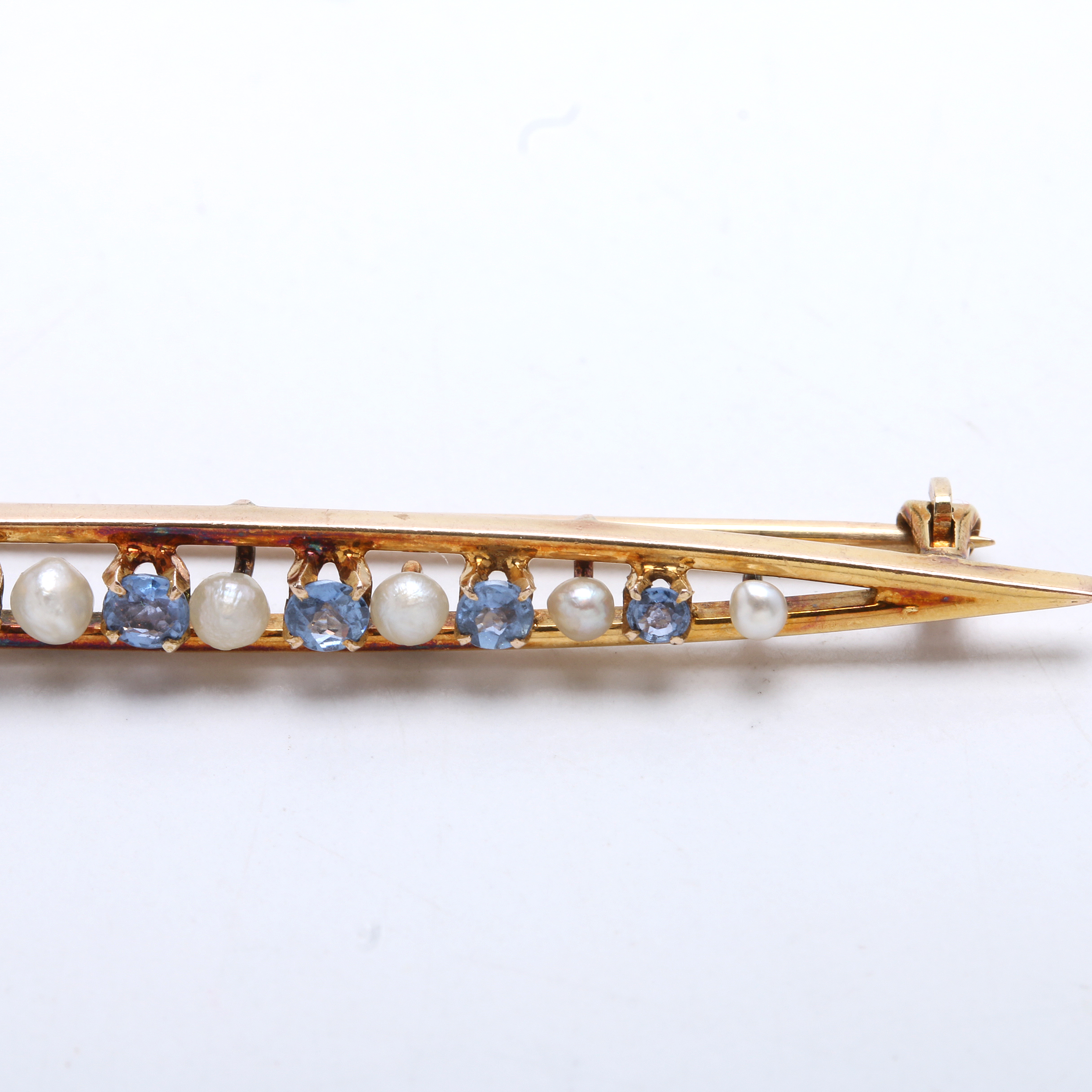 Antique Bar Pin with Sapphires and Pearls
