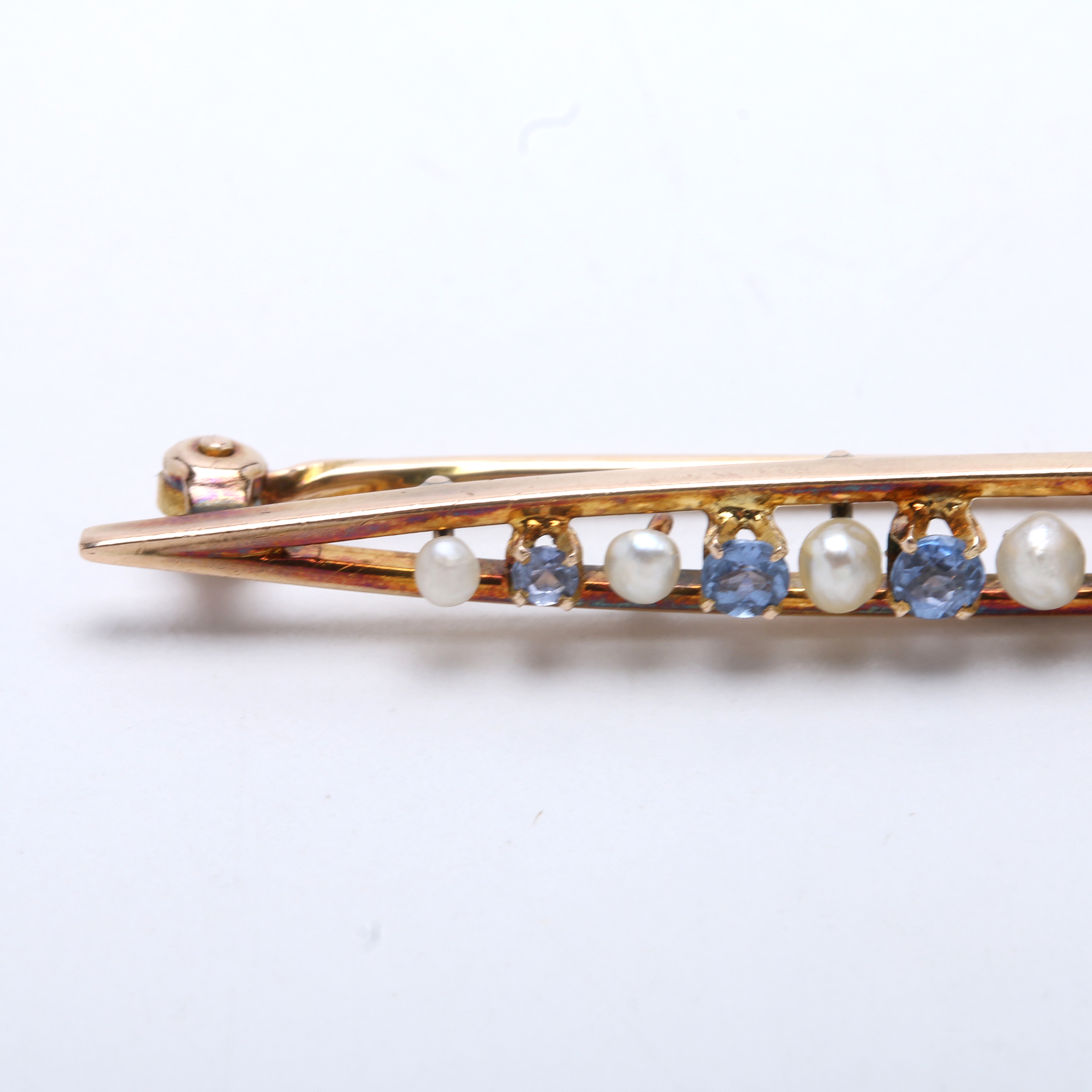 Antique Bar Pin with Sapphires and Pearls