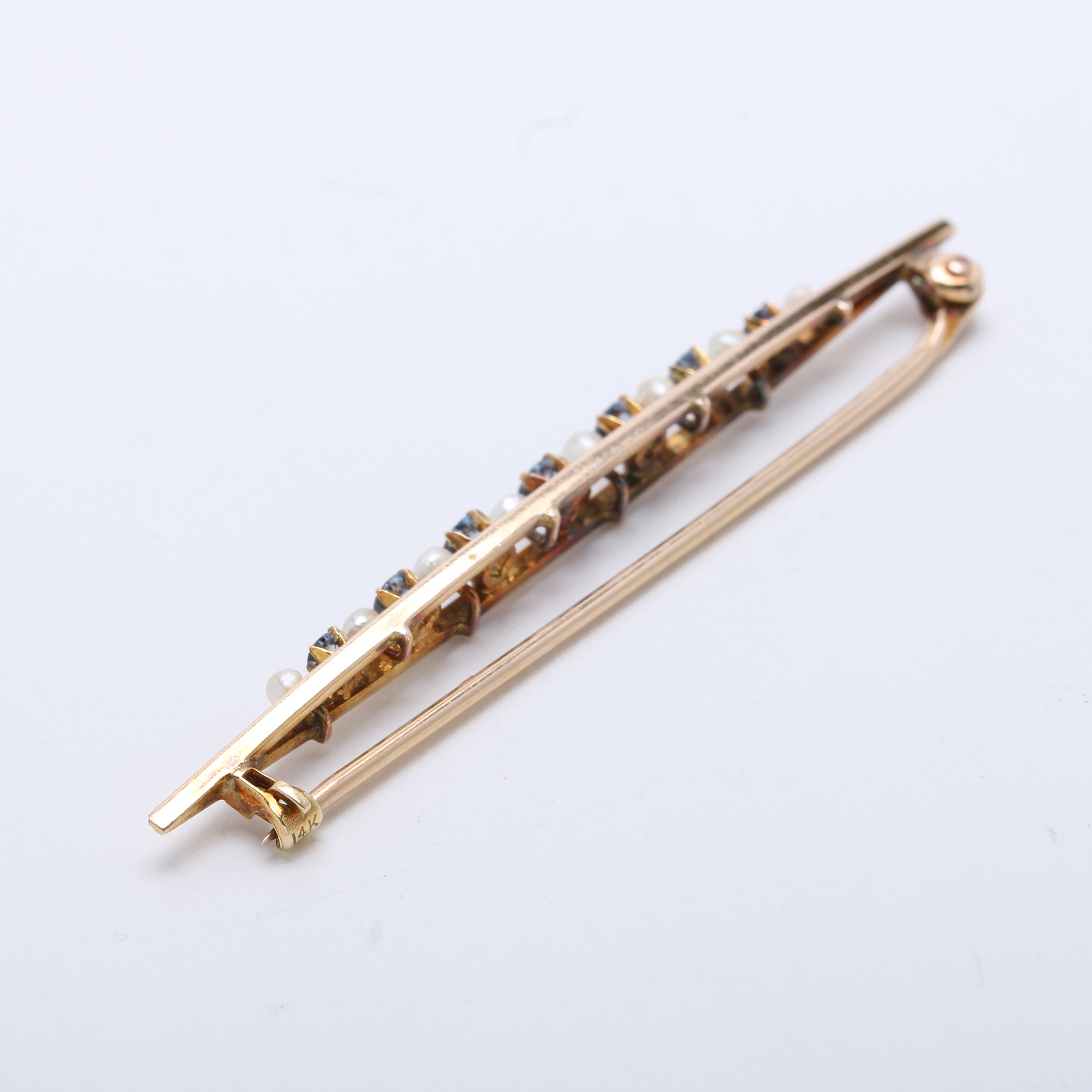 Antique Bar Pin with Sapphires and Pearls