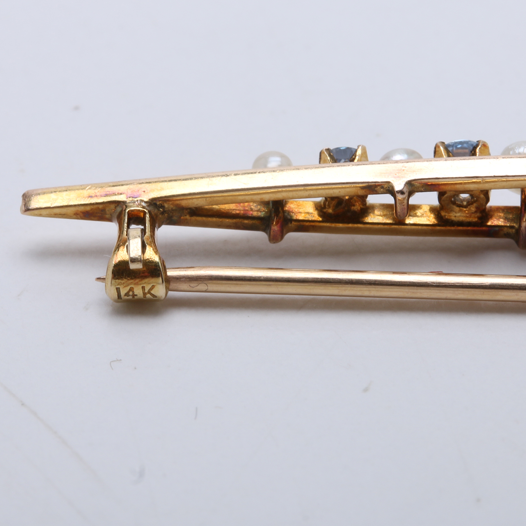 Antique Bar Pin with Sapphires and Pearls