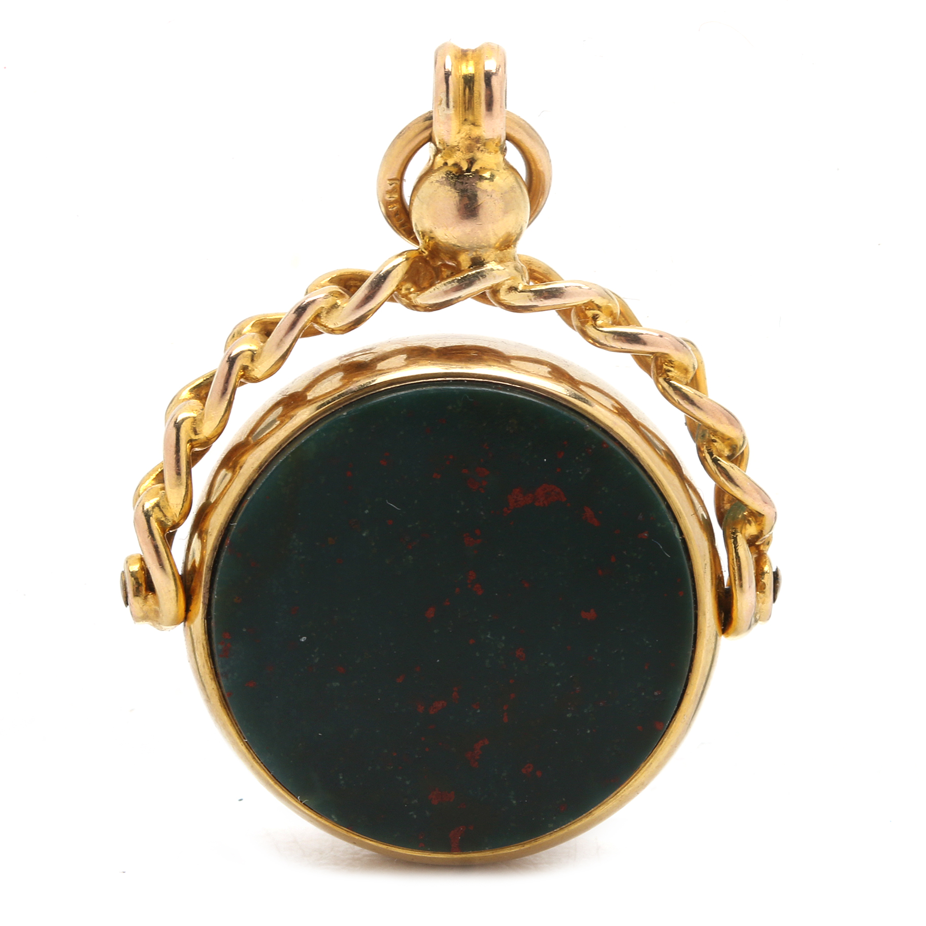 Circa 1909 Edwardian 9K Yellow Gold and Bloodstone Watch Fob