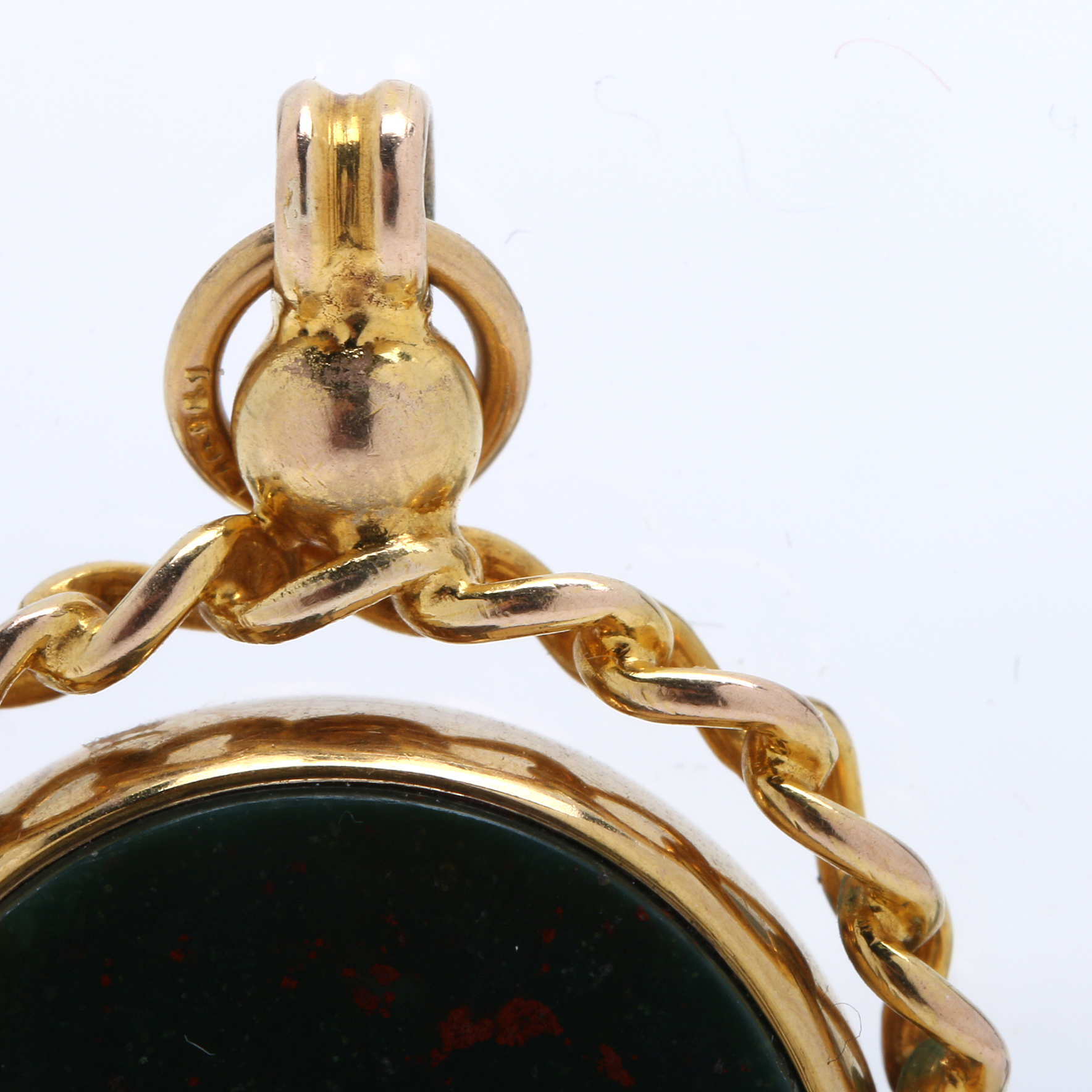 Circa 1909 Edwardian 9K Yellow Gold and Bloodstone Watch Fob