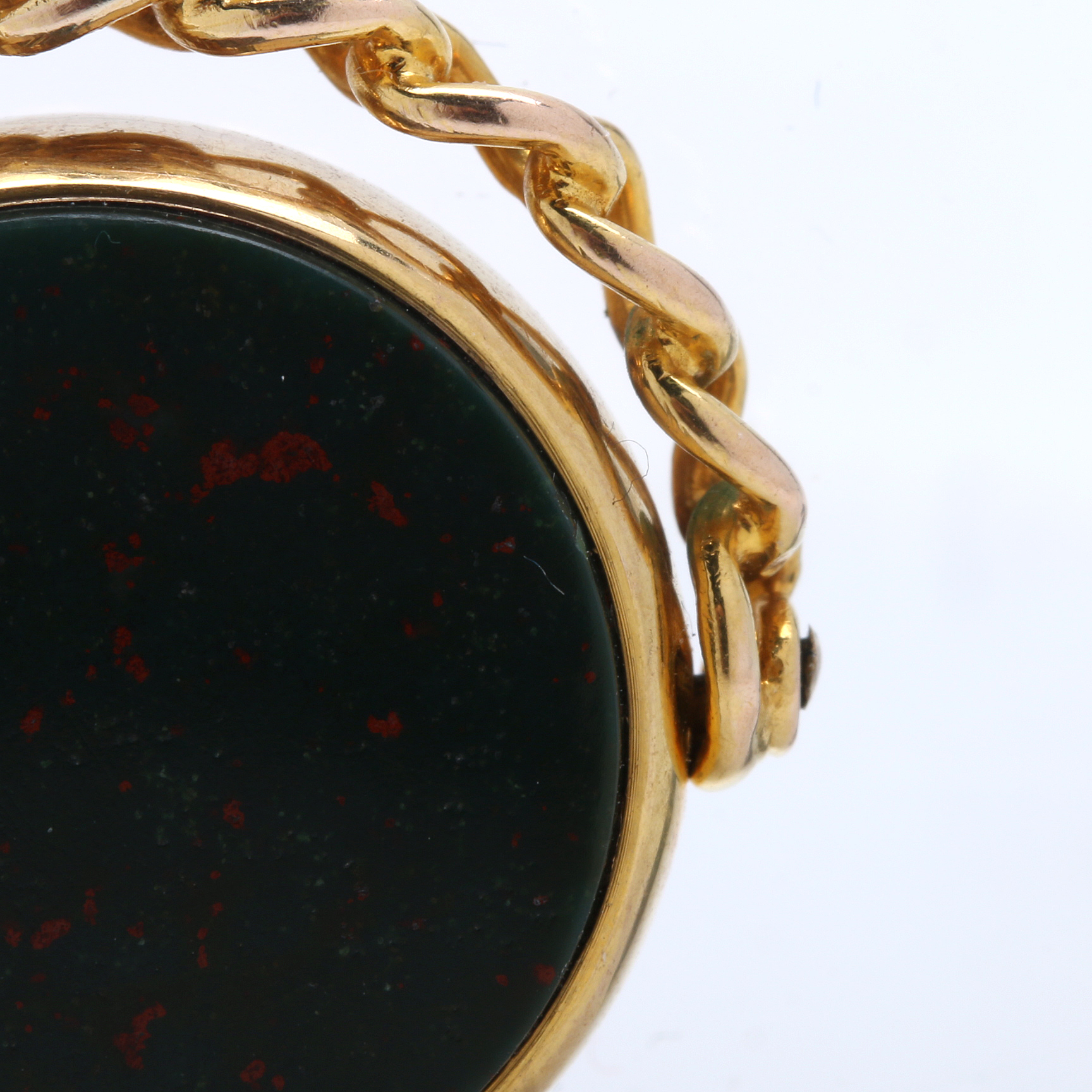 Circa 1909 Edwardian 9K Yellow Gold and Bloodstone Watch Fob