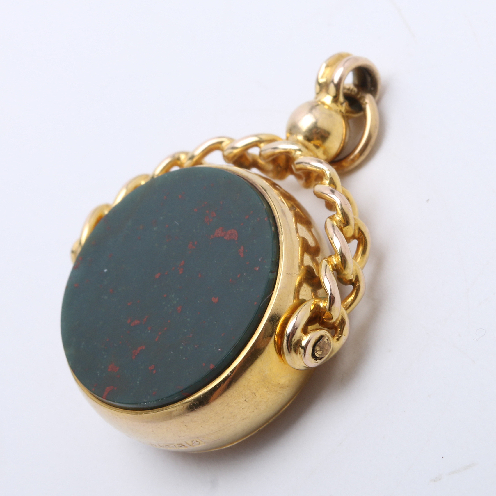 Circa 1909 Edwardian 9K Yellow Gold and Bloodstone Watch Fob