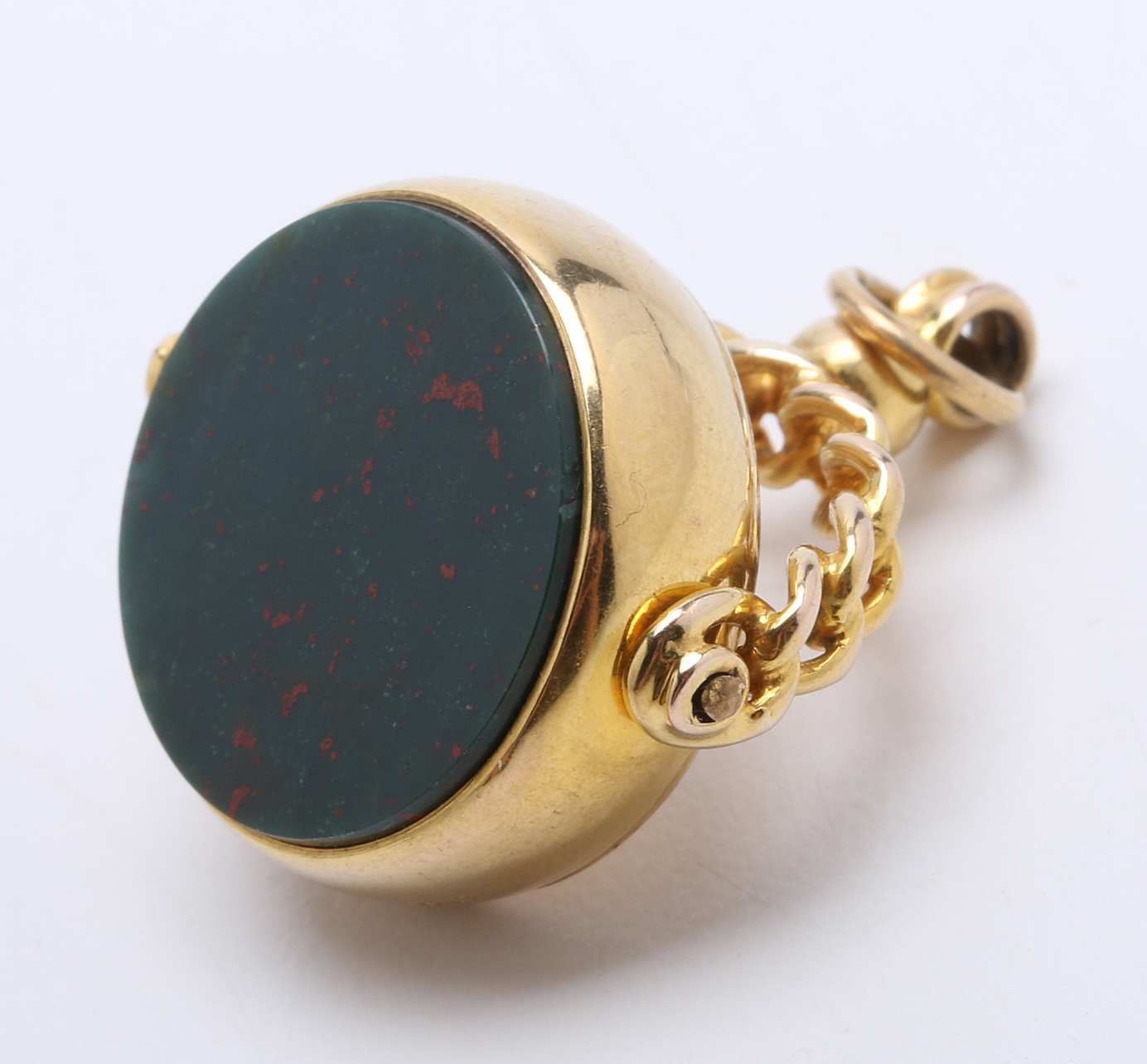 Circa 1909 Edwardian 9K Yellow Gold and Bloodstone Watch Fob