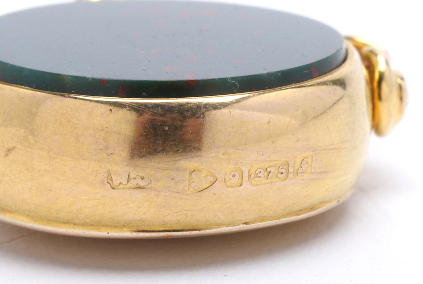 Circa 1909 Edwardian 9K Yellow Gold and Bloodstone Watch Fob