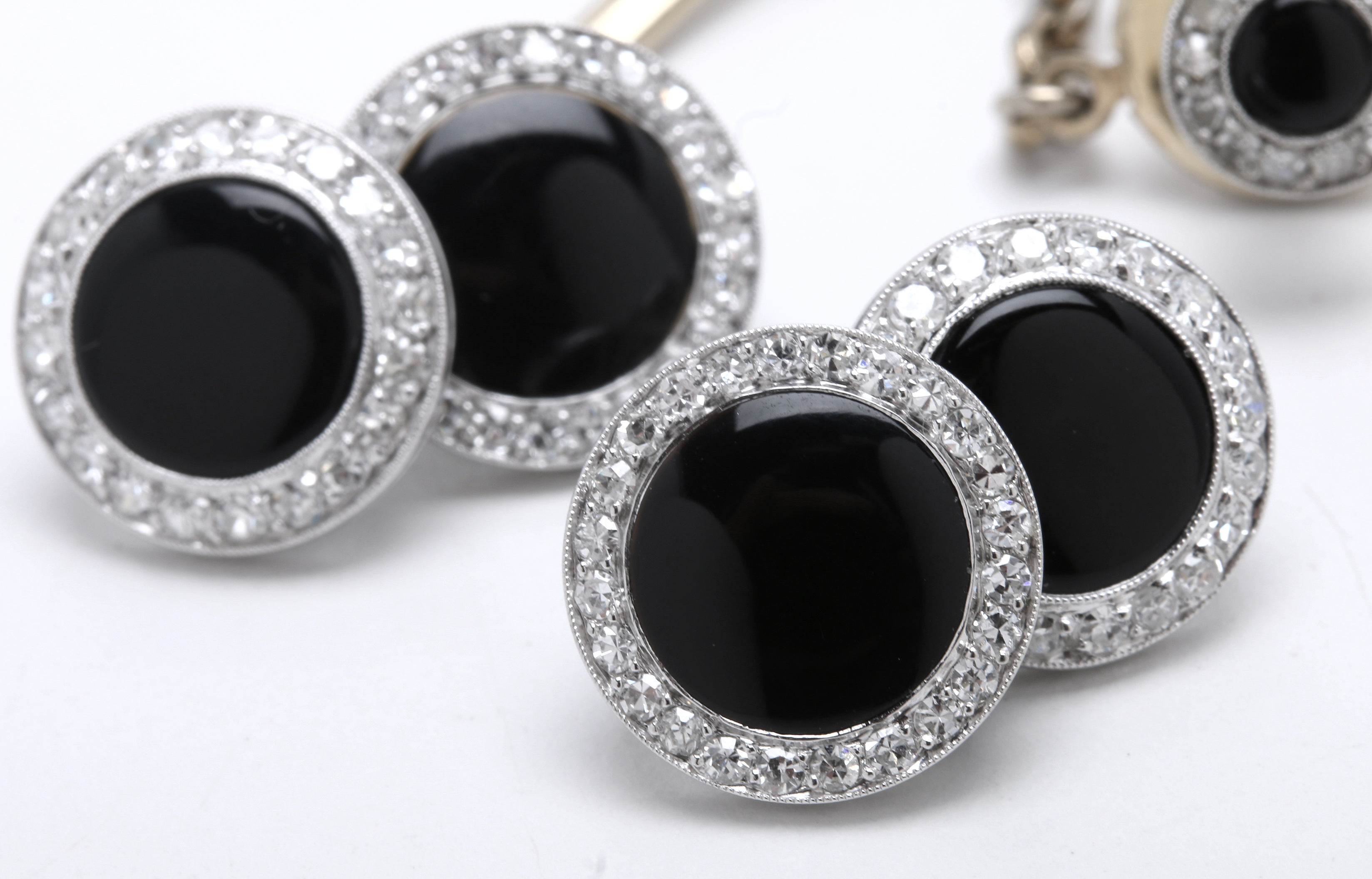 Art Deco Janesich Platinum and Diamond Cufflinks and Tie Tack