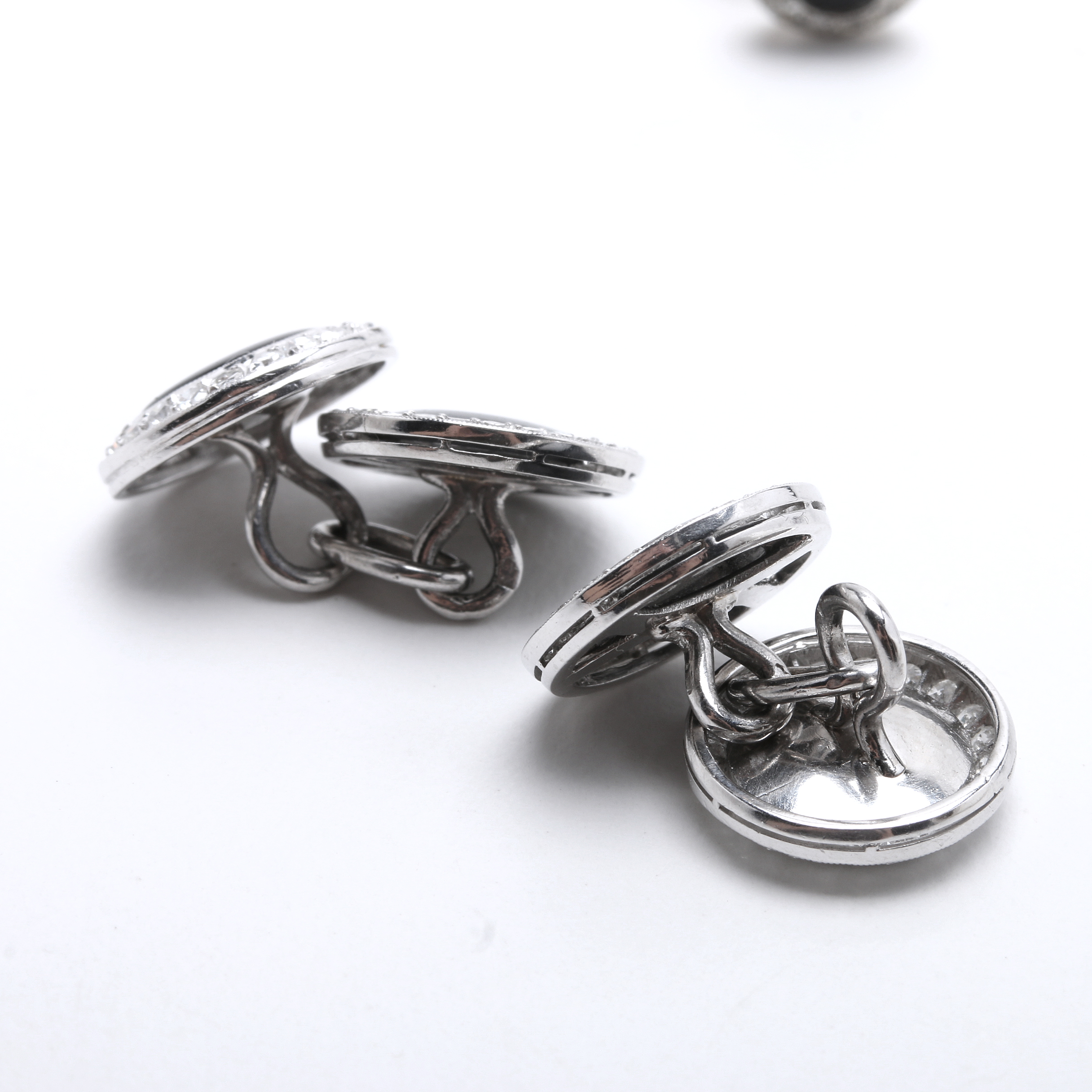 Art Deco Janesich Platinum and Diamond Cufflinks and Tie Tack