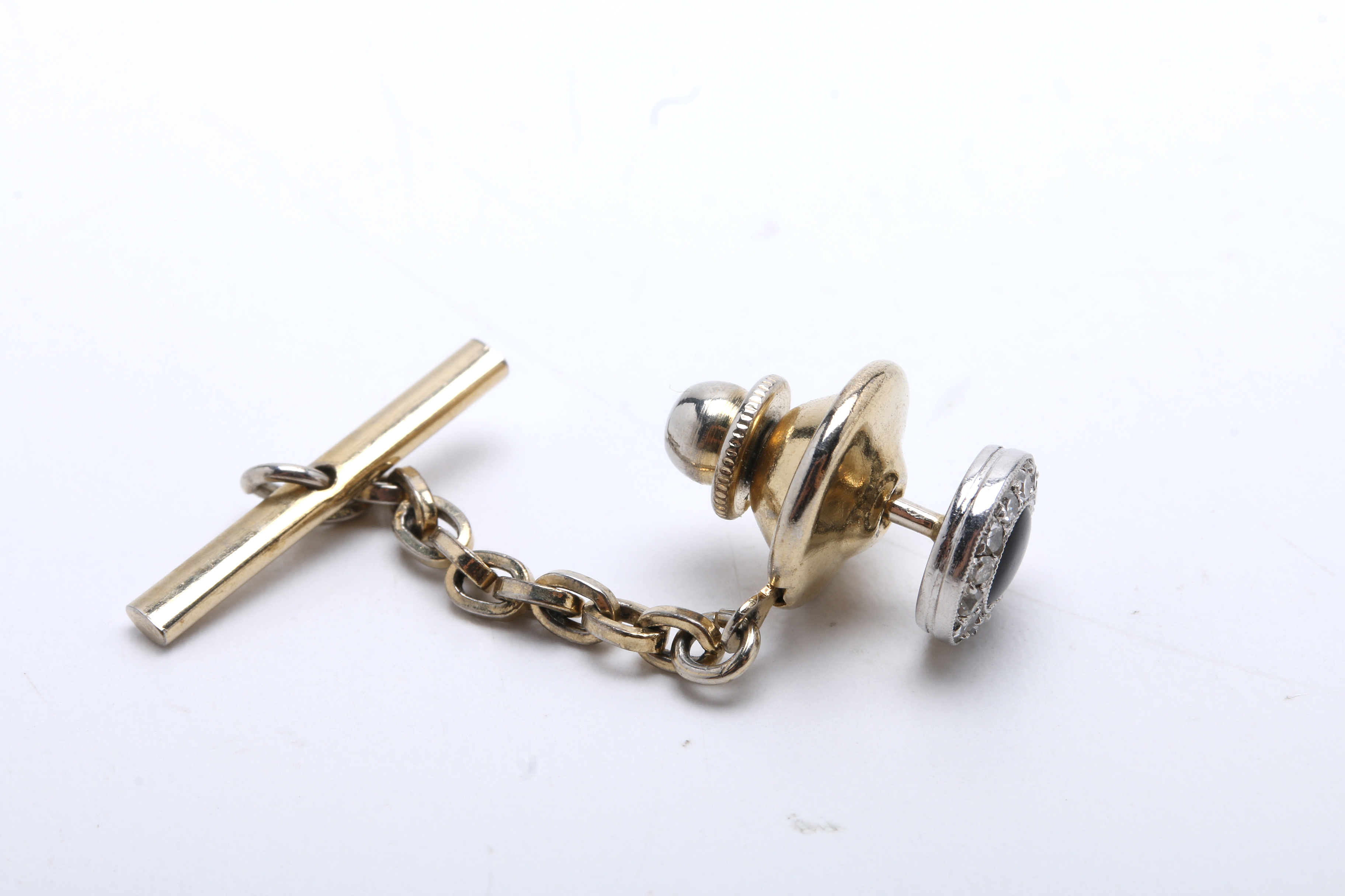 Art Deco Janesich Platinum and Diamond Cufflinks and Tie Tack