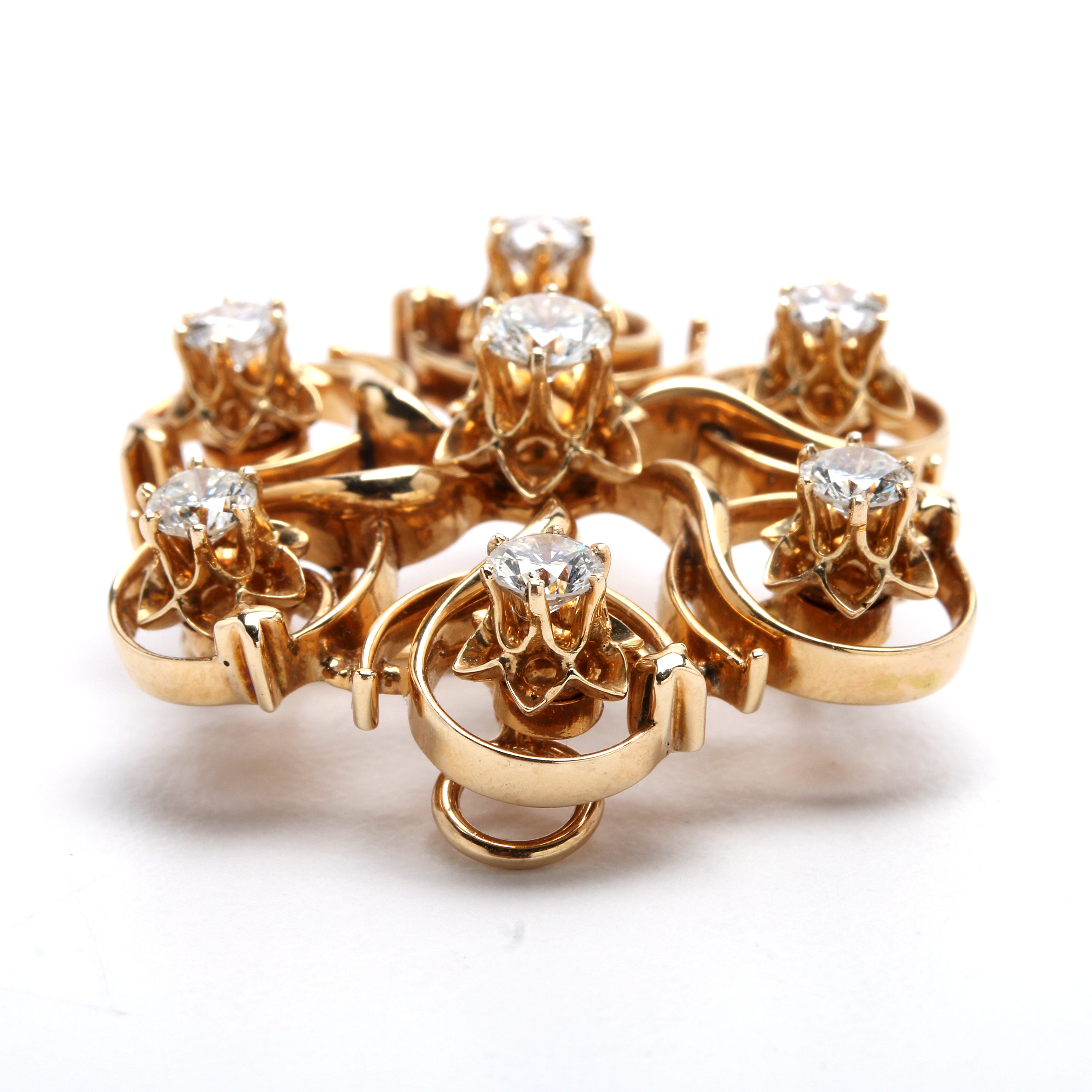 Victorian Revival 14K Yellow Gold and 1.32 CTW Seven Diamond Brooch