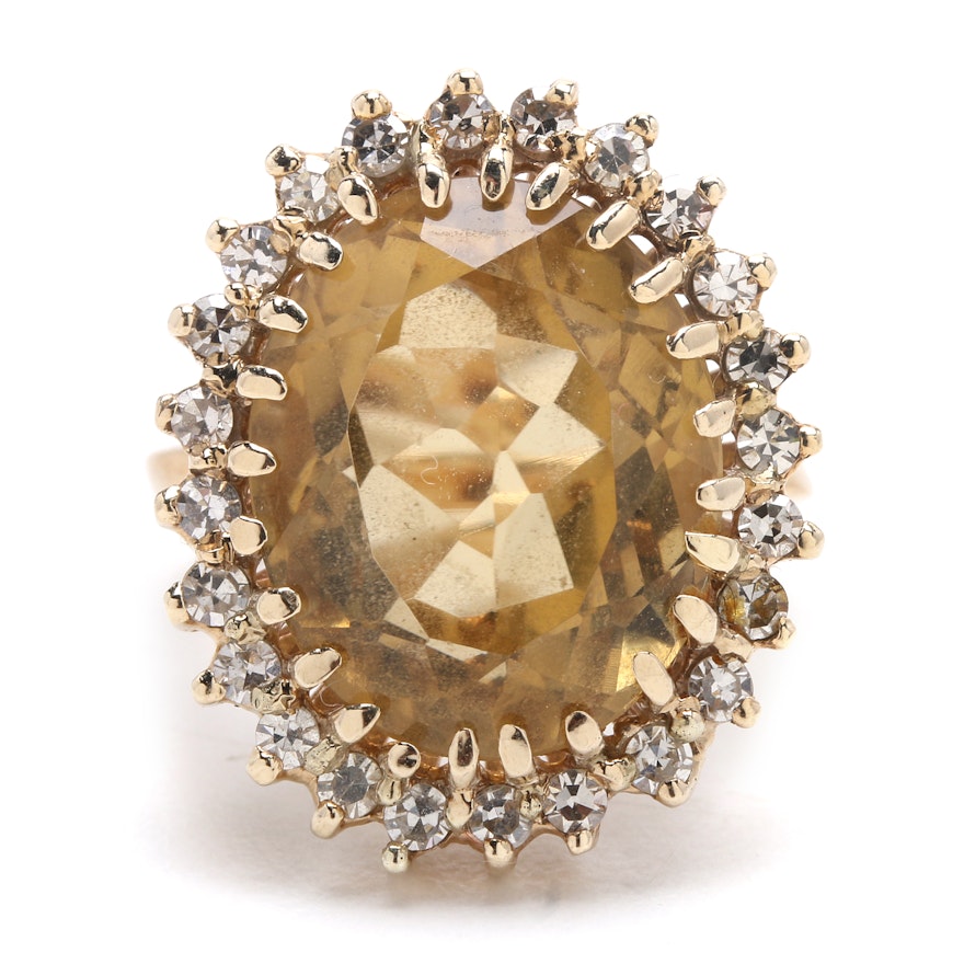 Faceted Citrine and Diamond Ring in a 10K Yellow Gold Setting