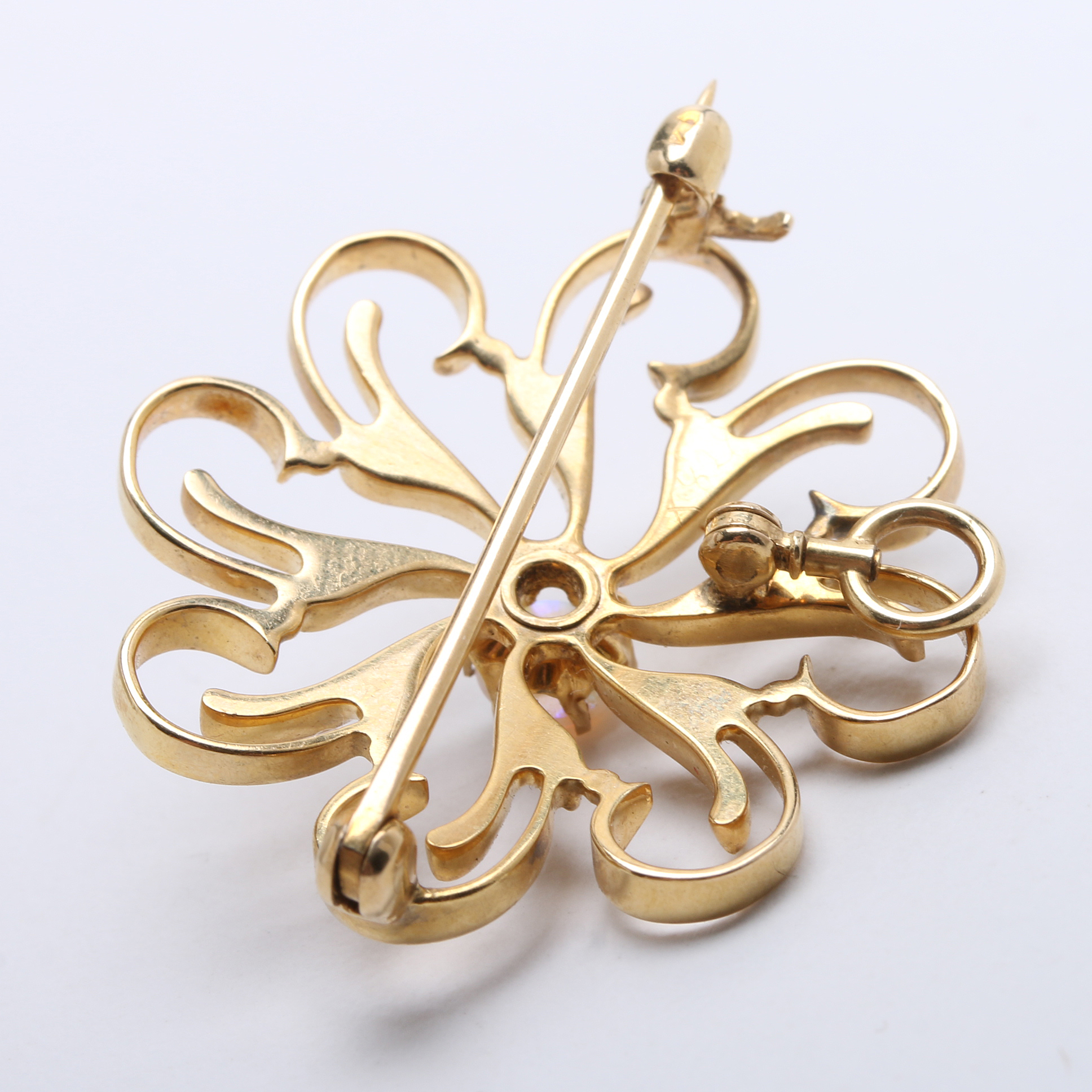 Victorian Revival 14K Yellow Gold and Opal Pinwheel Brooch
