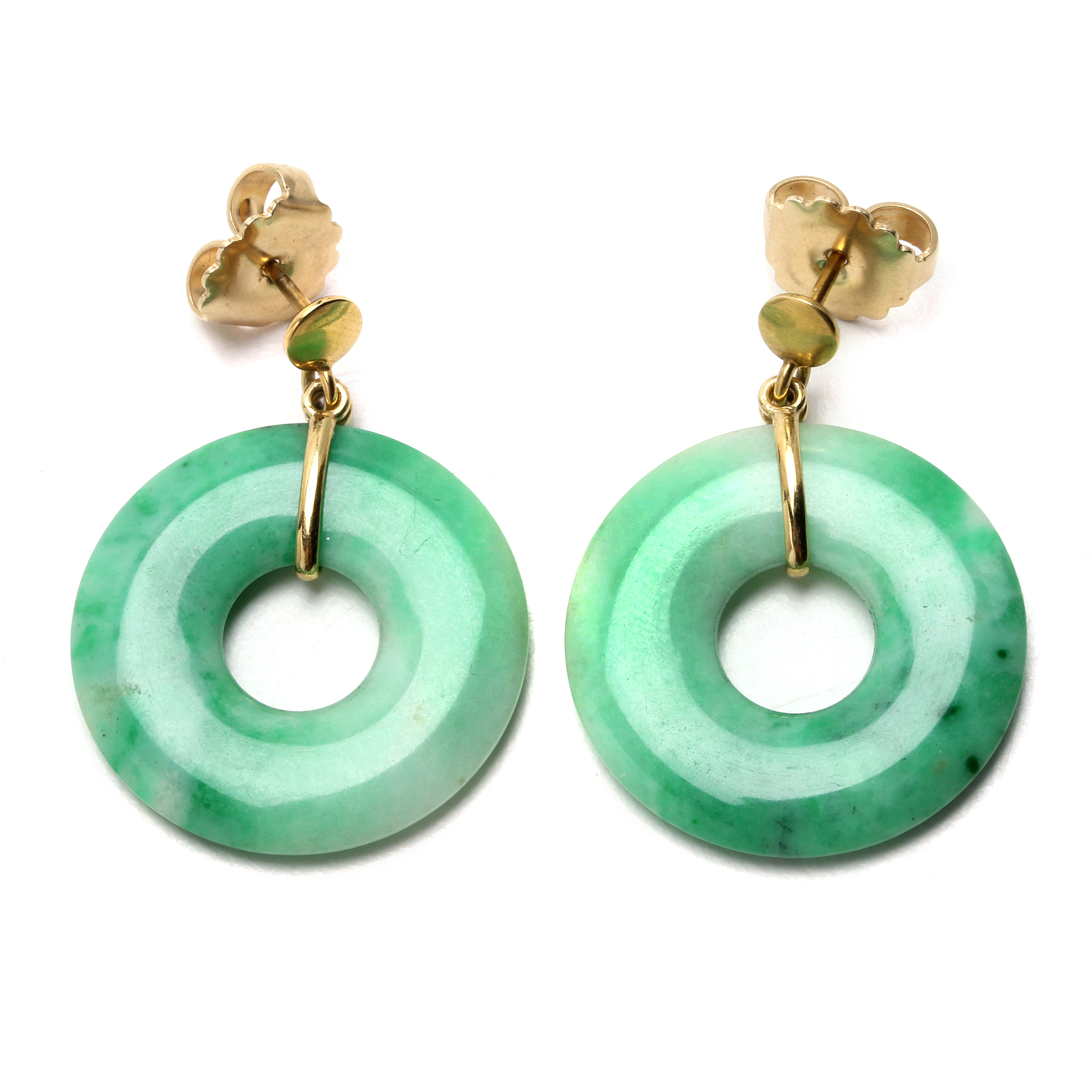 Vintage 14K Yellow Gold Jadeite "Bi" Disc Earrings