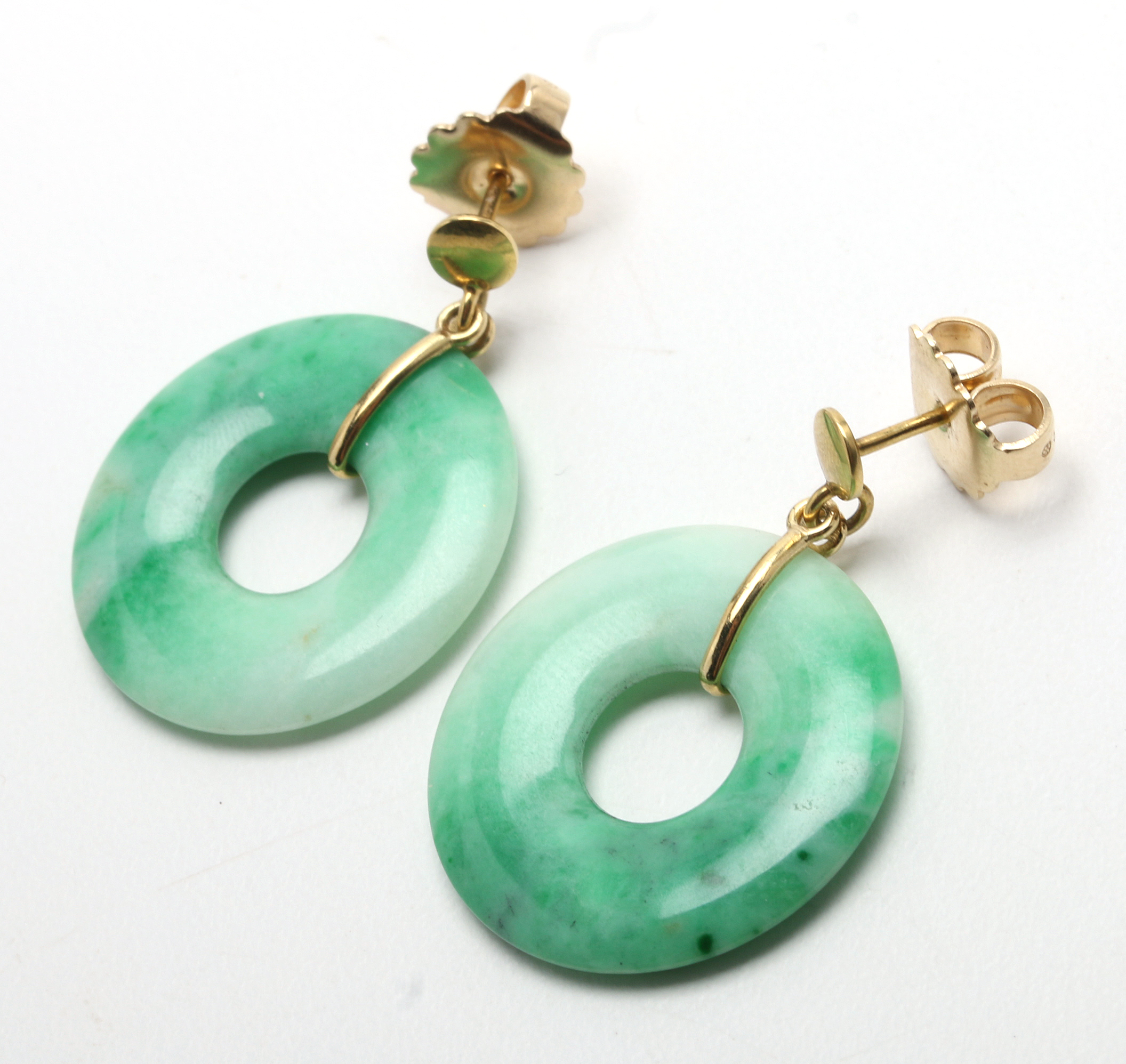 Vintage 14K Yellow Gold Jadeite "Bi" Disc Earrings