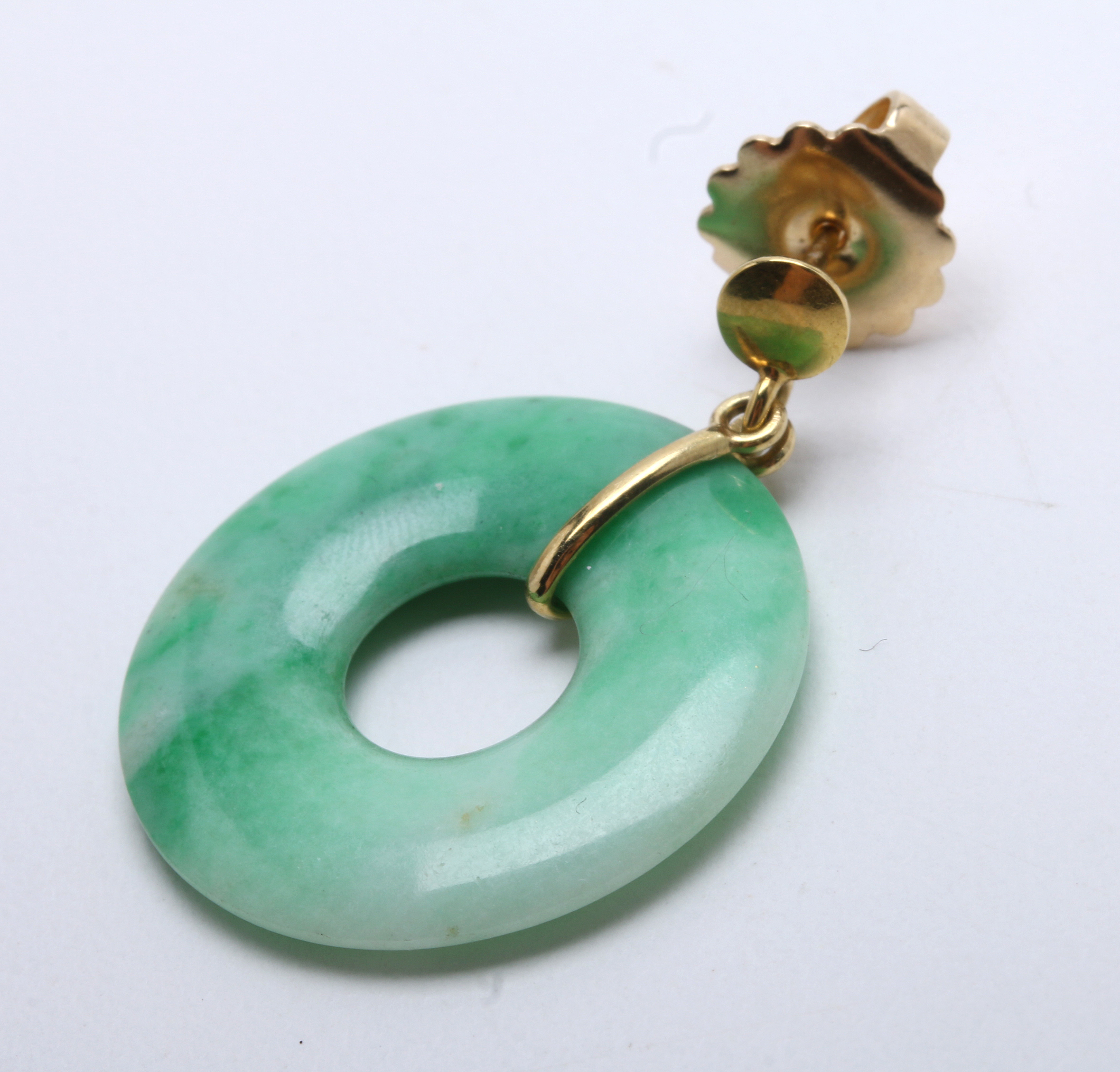Vintage 14K Yellow Gold Jadeite "Bi" Disc Earrings