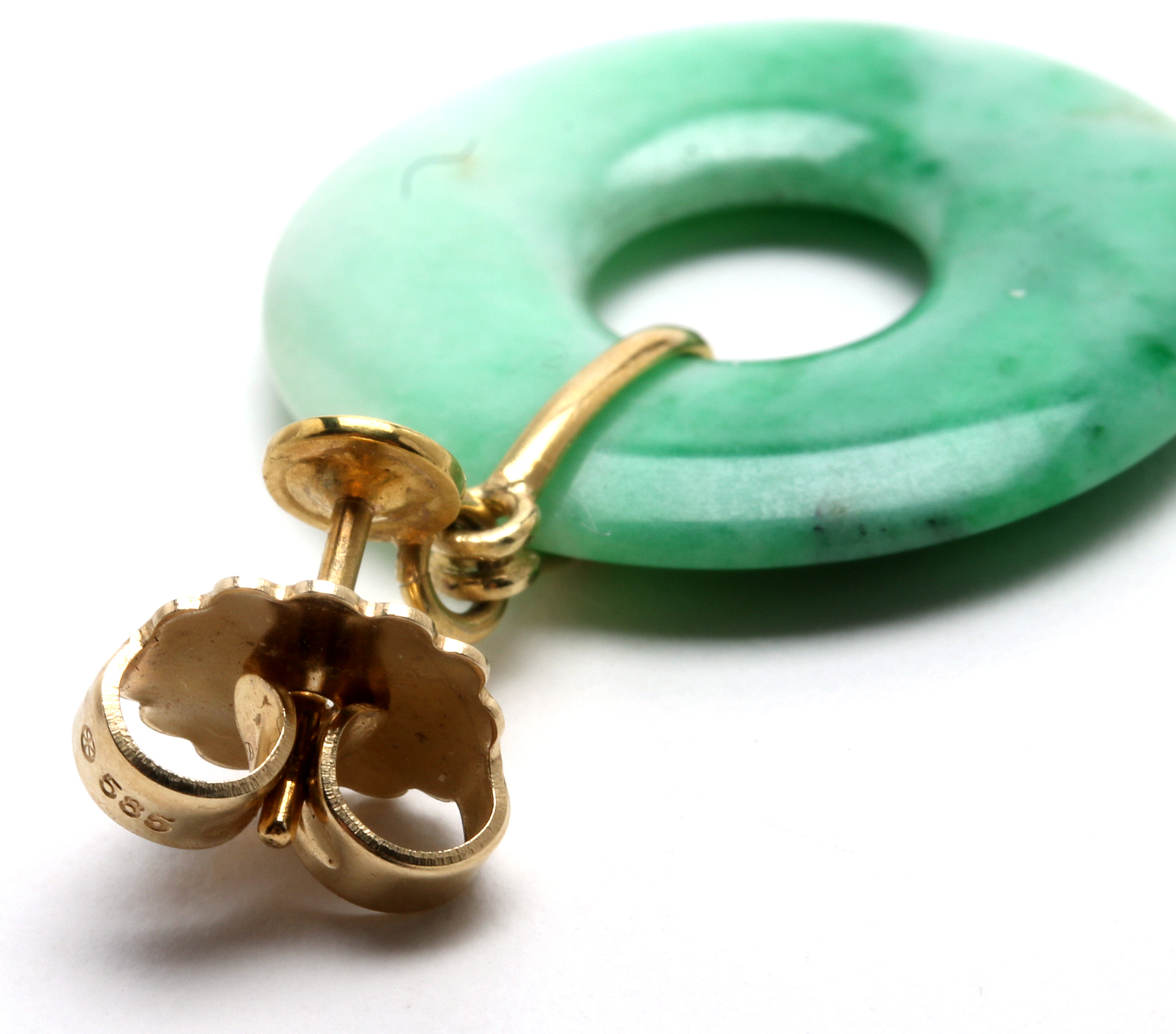 Vintage 14K Yellow Gold Jadeite "Bi" Disc Earrings