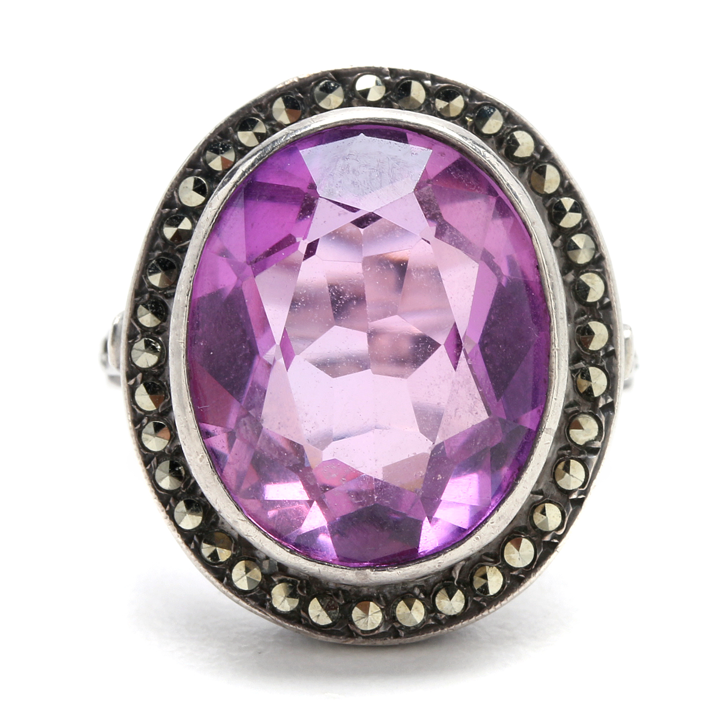 Vintage Pink Synthetic Sapphire Ring in a Sterling Silver Setting
