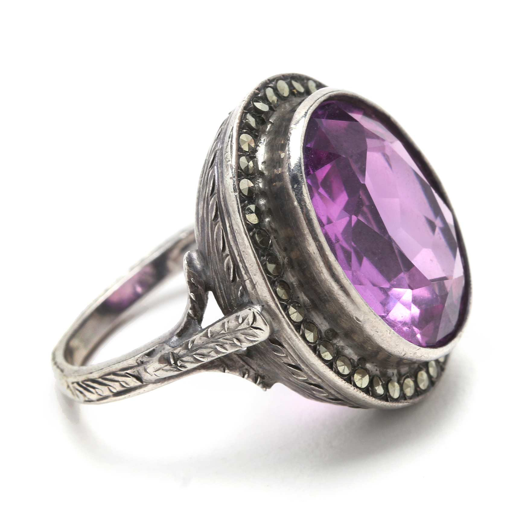 Vintage Pink Synthetic Sapphire Ring in a Sterling Silver Setting