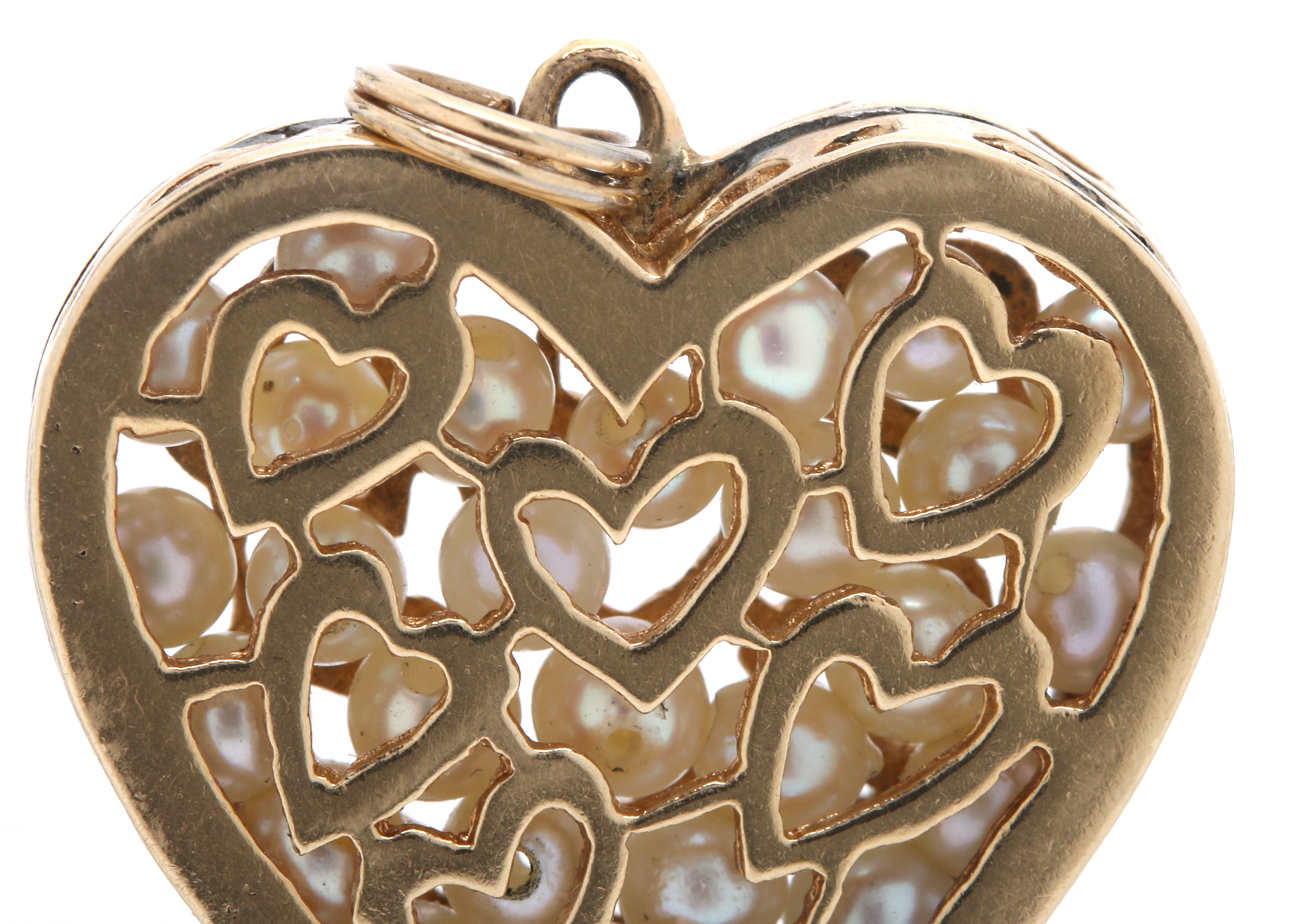 14K Yellow Gold Heart Cage Pendant with Internal Pearls