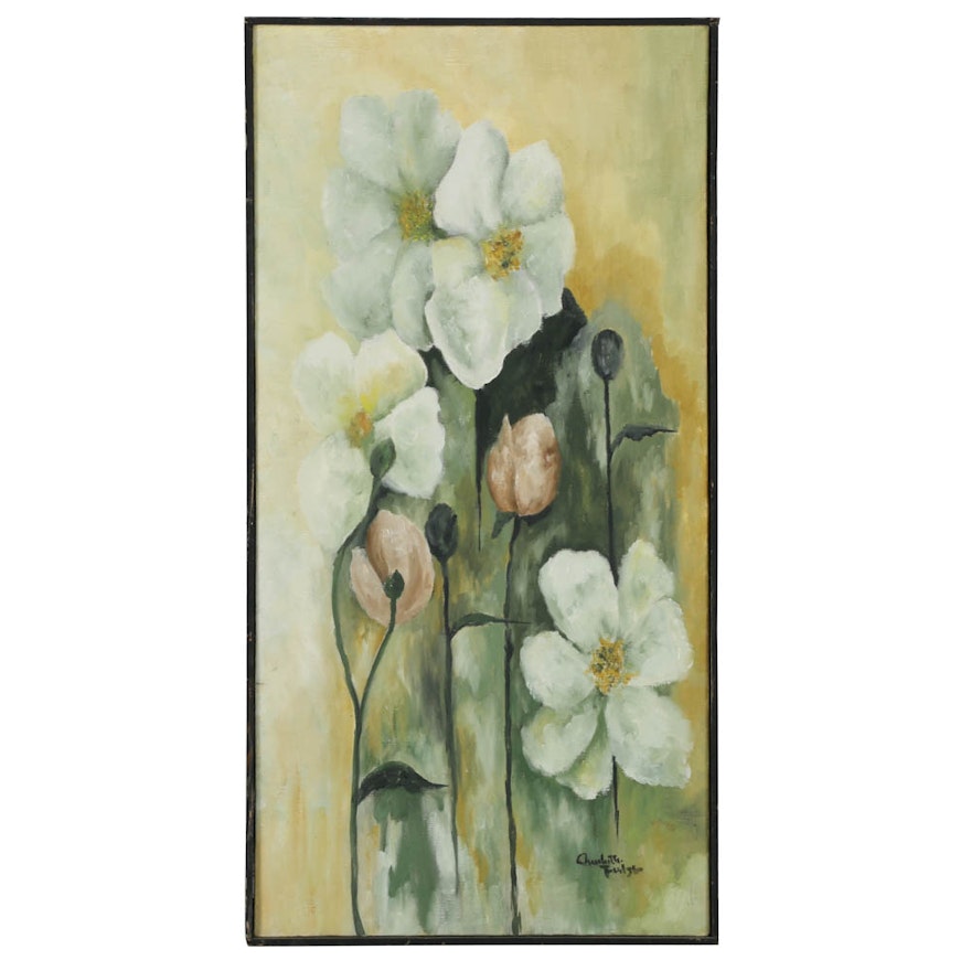 Oil Painting on Canvas of White and Pink Flowers