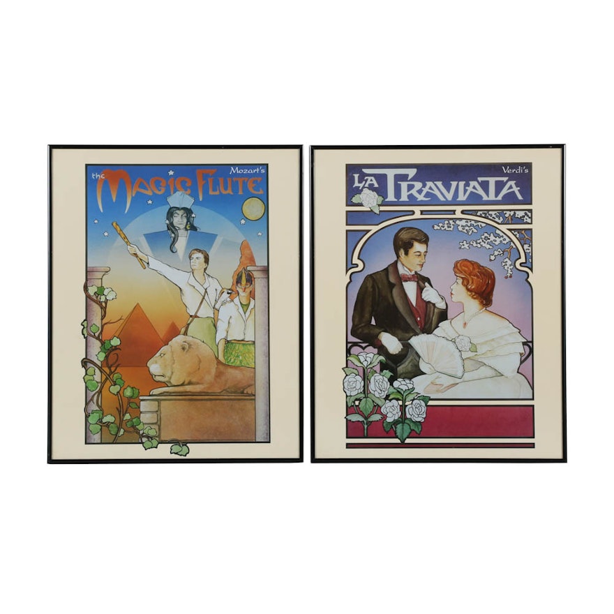 Offset Lithographs of Art Nouveau Style Opera Posters "The Magic Flute" and "La Traviata"