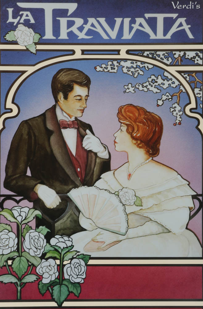 Offset Lithographs of Art Nouveau Style Opera Posters "The Magic Flute" and "La Traviata"