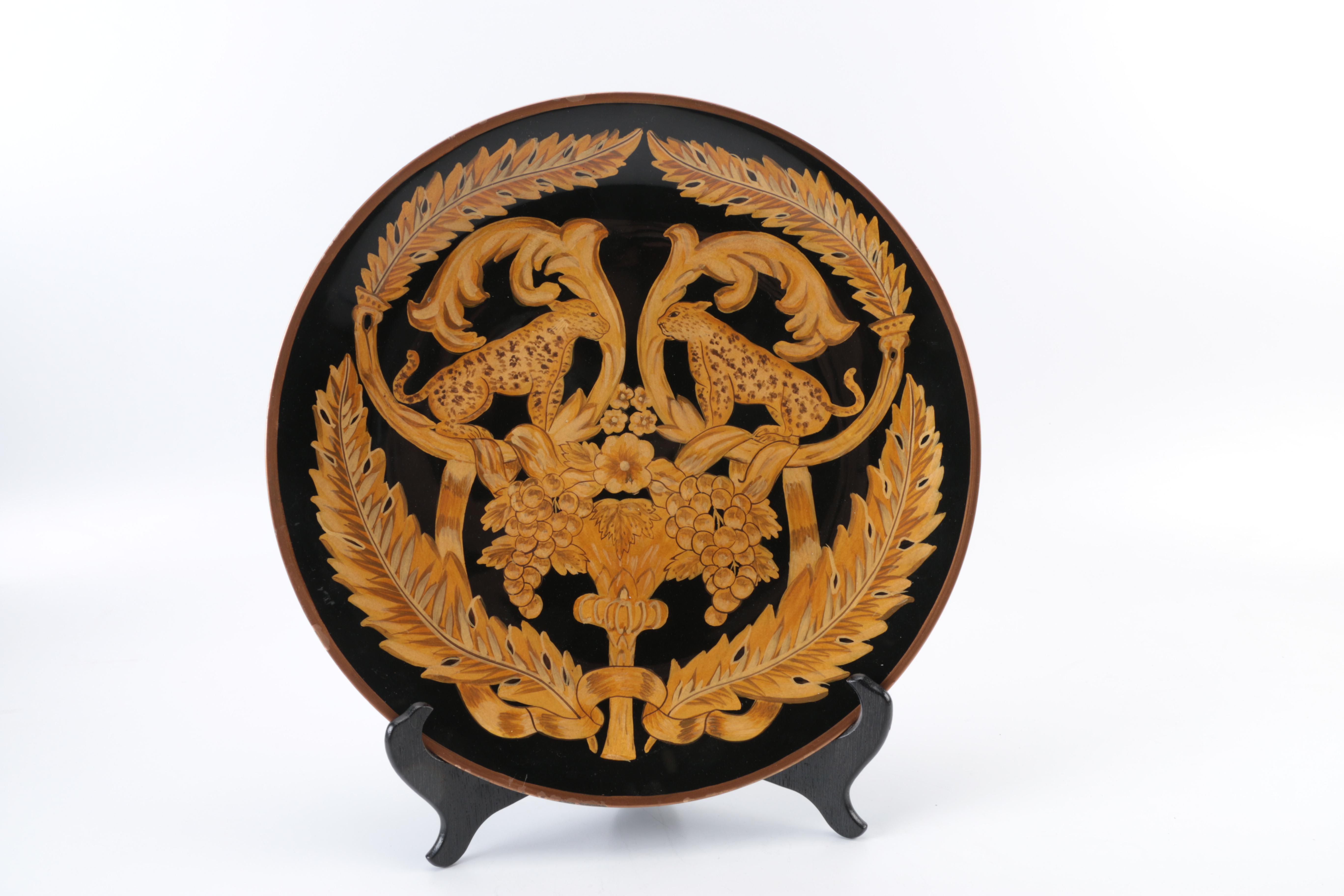 Chinese Decorative Lacquered Plate with Stand