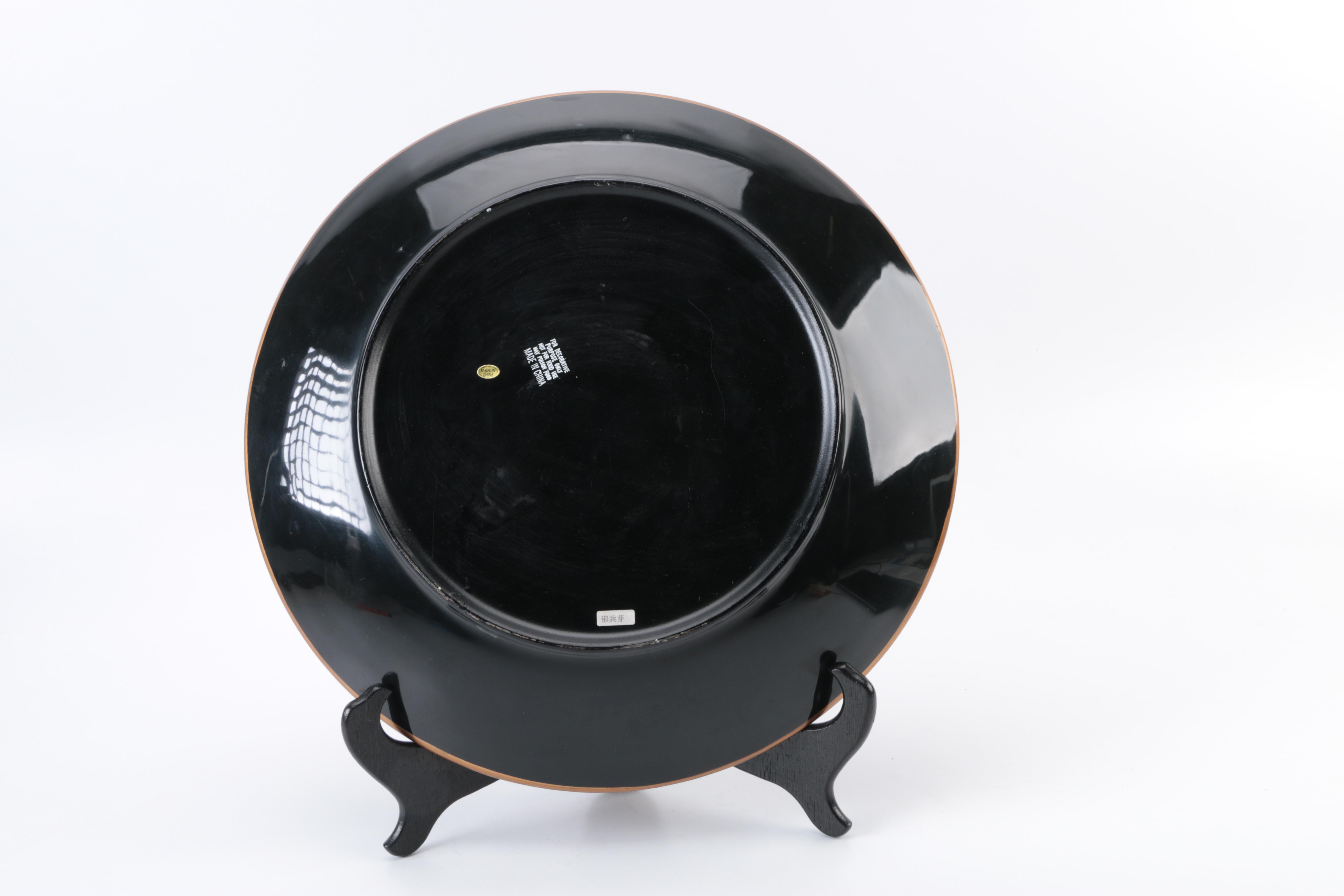 Chinese Decorative Lacquered Plate with Stand