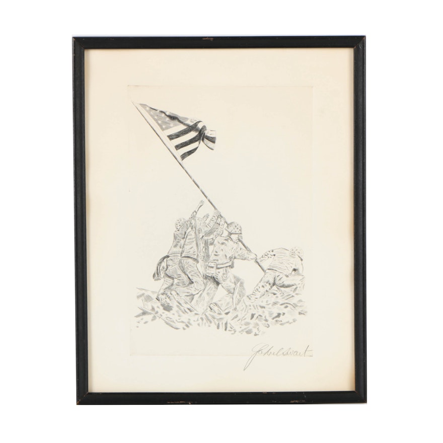 Gabriel Swart Engraving on Paper of Marines Raising Flat