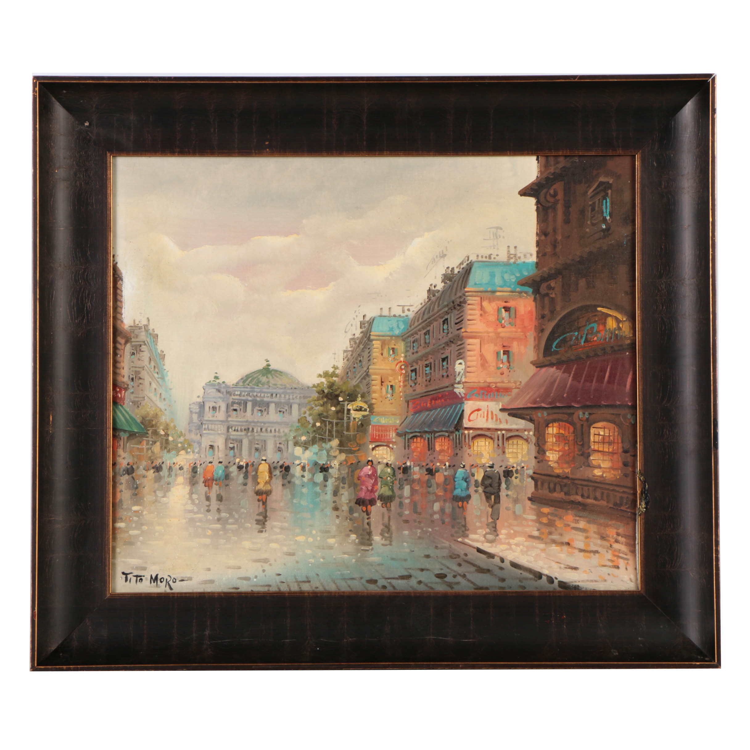 Tito Moro Oil Painting on Canvas of Parisian Street Scene