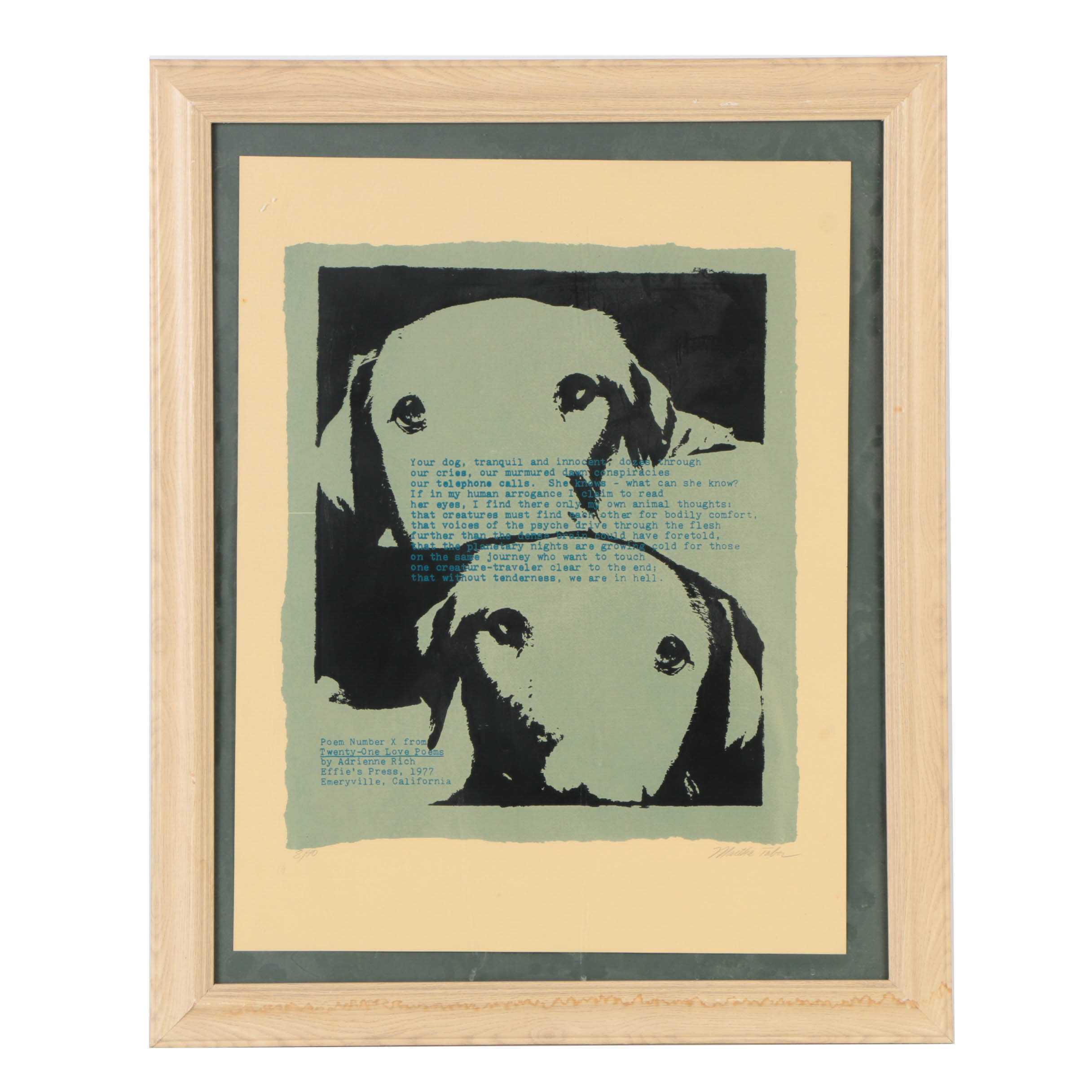 Martha Tabor Limited Edition Serigraph on Paper of Adrienne Rich's "Poem Number X"