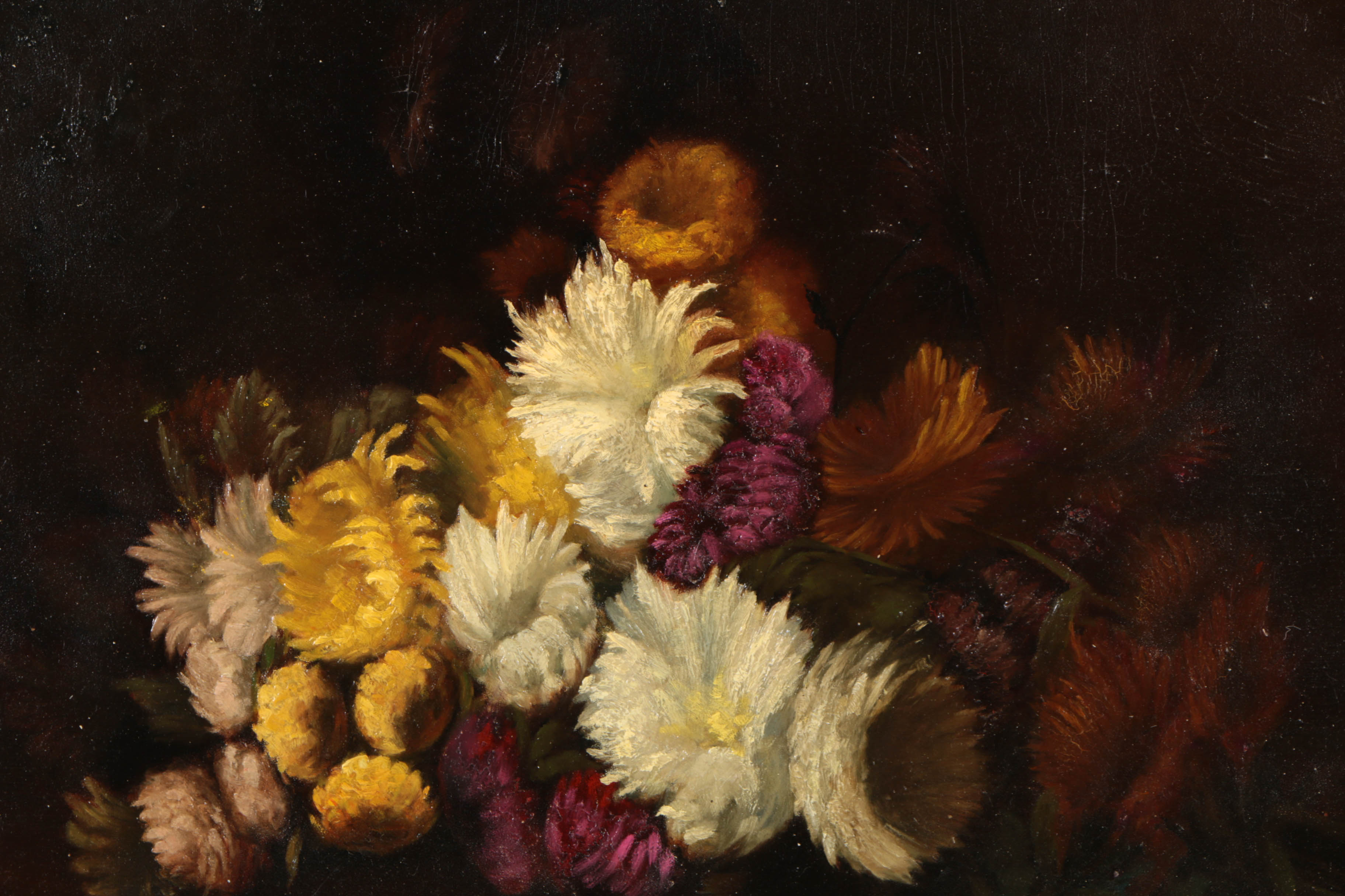 V. Vinetini Still Life Oil Painting on Paperboard of Chrysanthemums