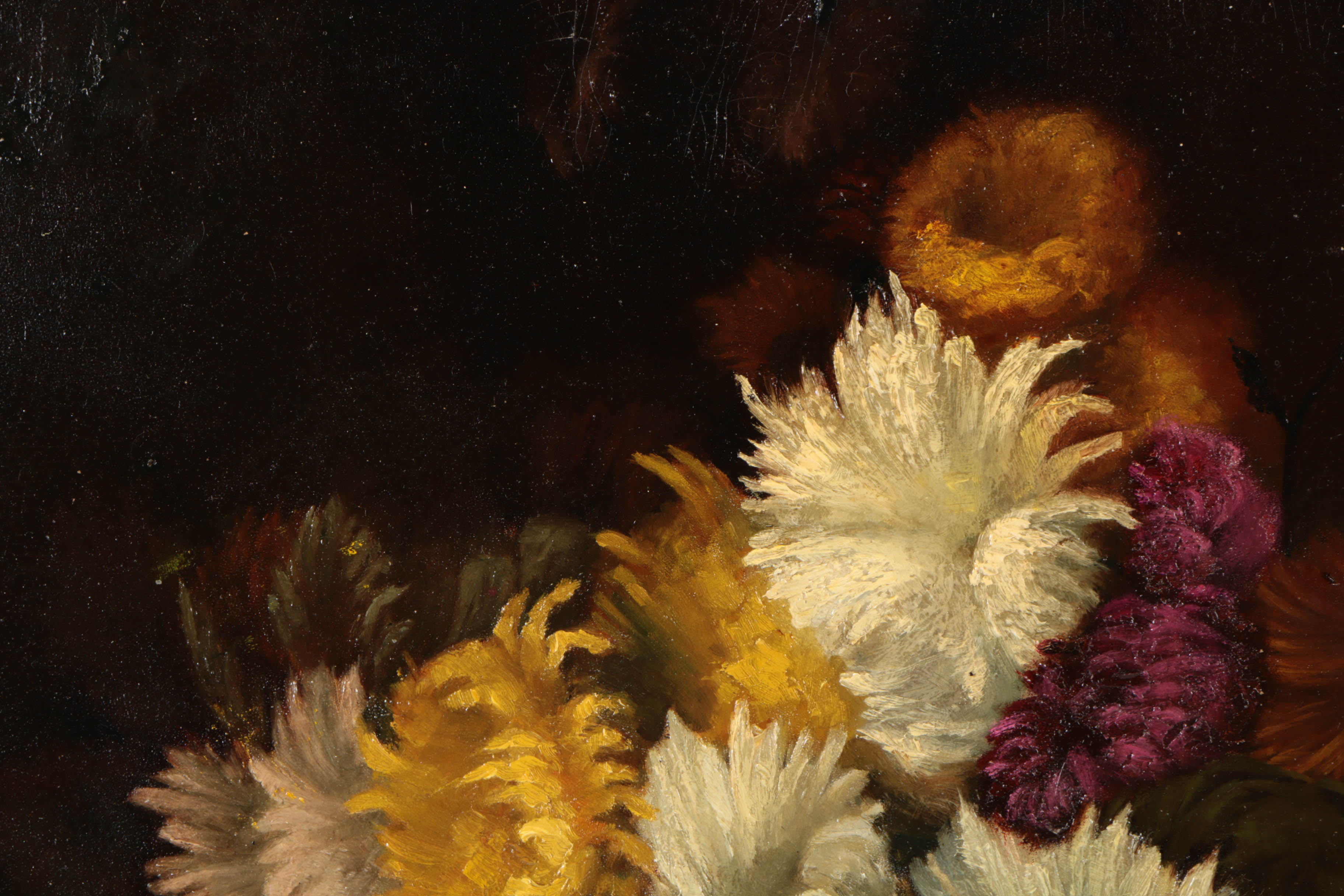 V. Vinetini Still Life Oil Painting on Paperboard of Chrysanthemums