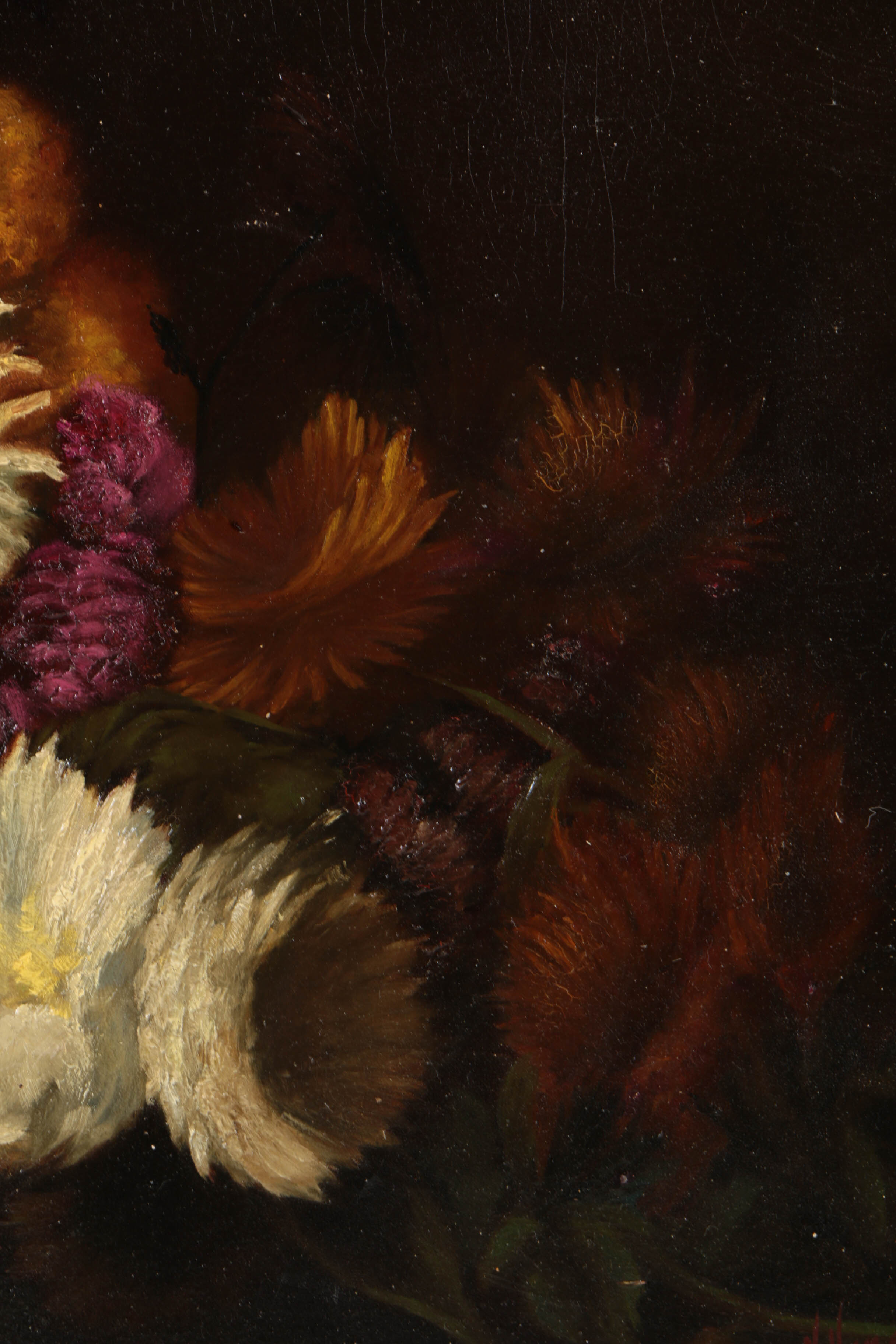 V. Vinetini Still Life Oil Painting on Paperboard of Chrysanthemums