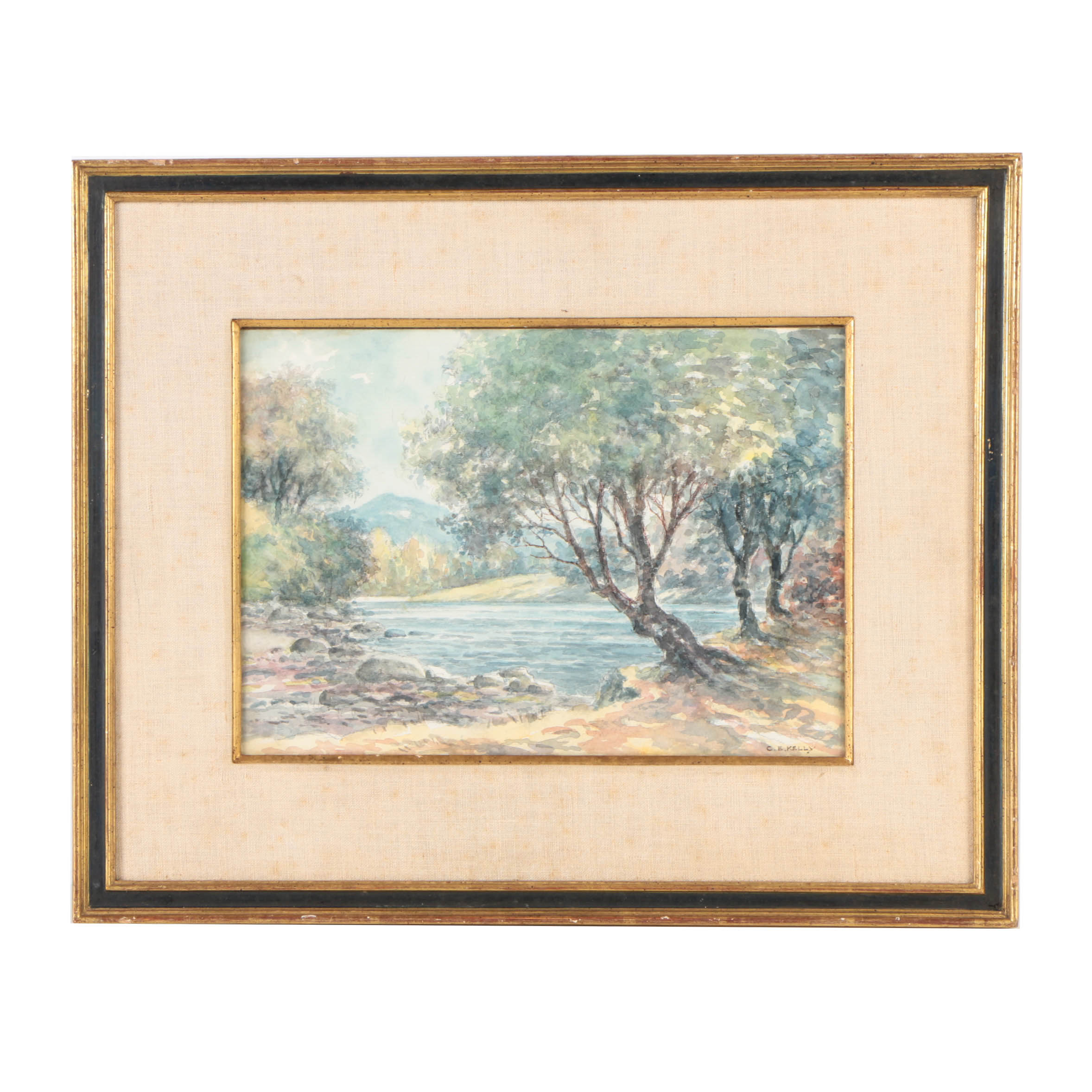 C.E. Kelly Watercolor and Pencil Illustration on Paper "Along the Avonbeg, Co. Wicklow"