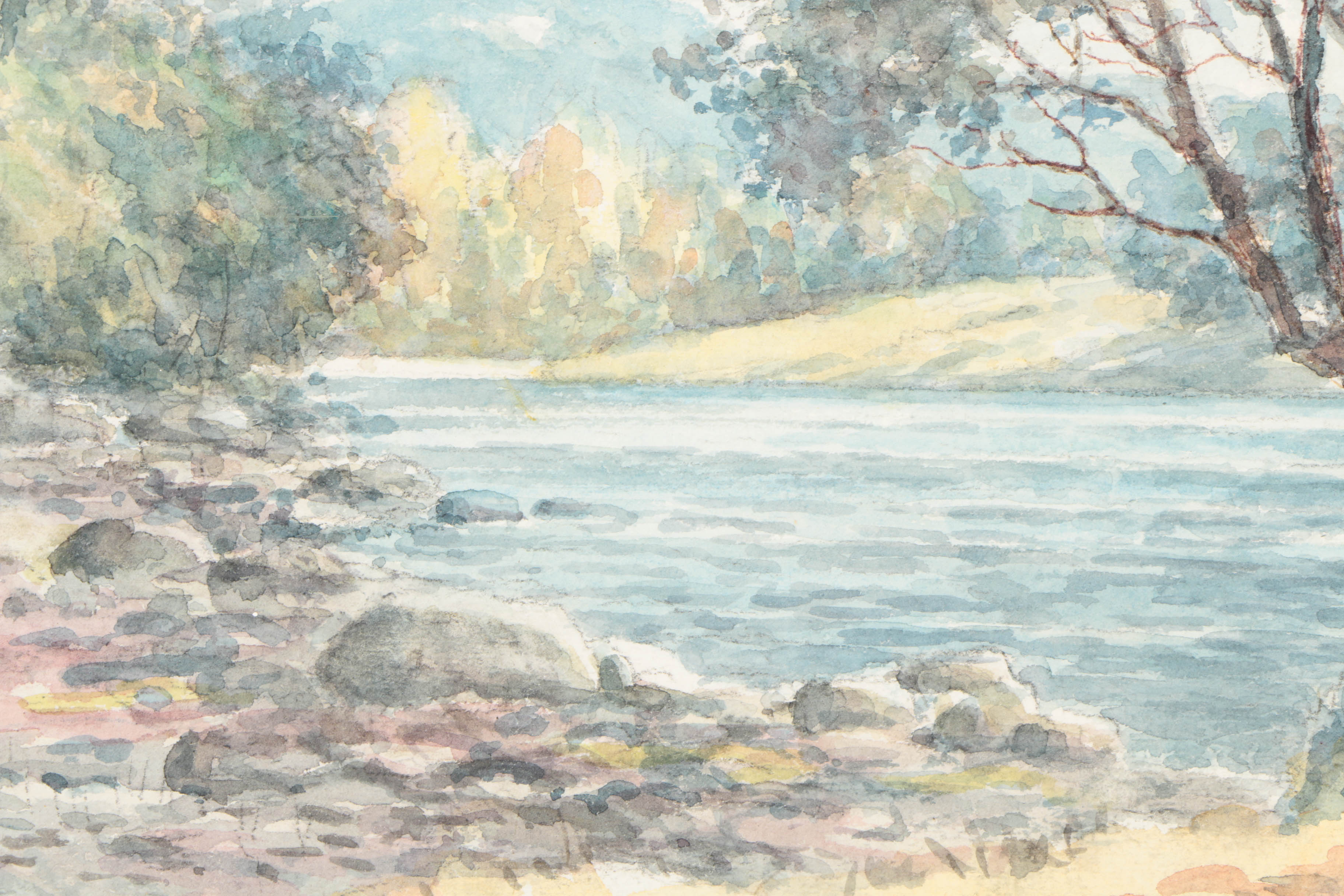 C.E. Kelly Watercolor and Pencil Illustration on Paper "Along the Avonbeg, Co. Wicklow"