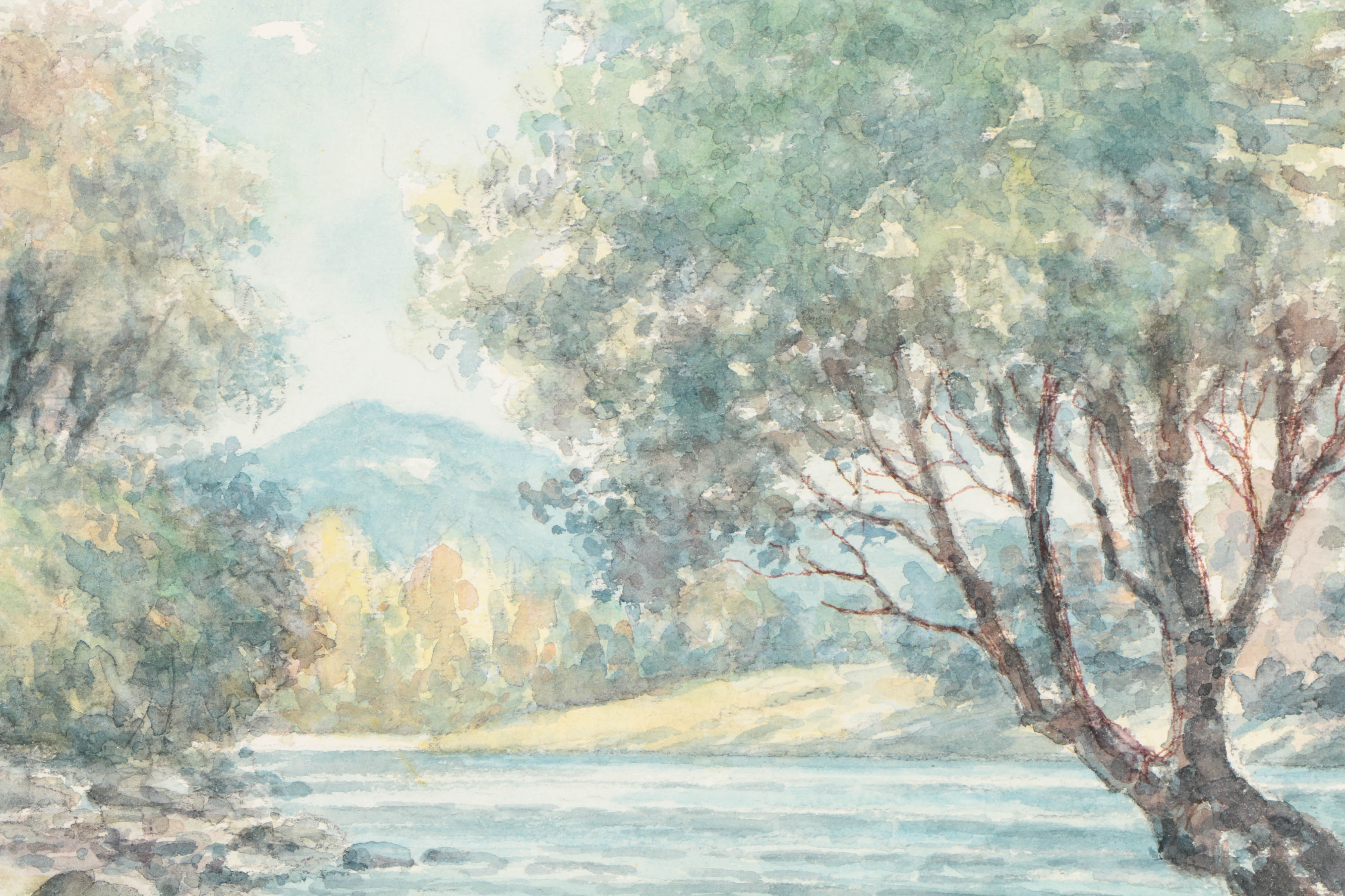 C.E. Kelly Watercolor and Pencil Illustration on Paper "Along the Avonbeg, Co. Wicklow"