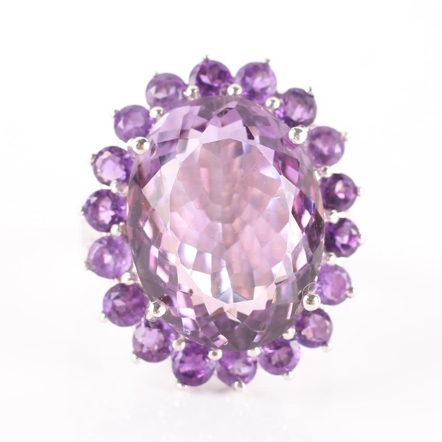 Sterling Silver 12.65 CTW Amethyst and Cubic Zirconia Ring
