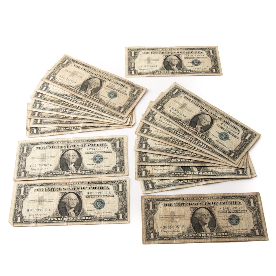 Eighteen U.S. One Dollar Silver Certificates