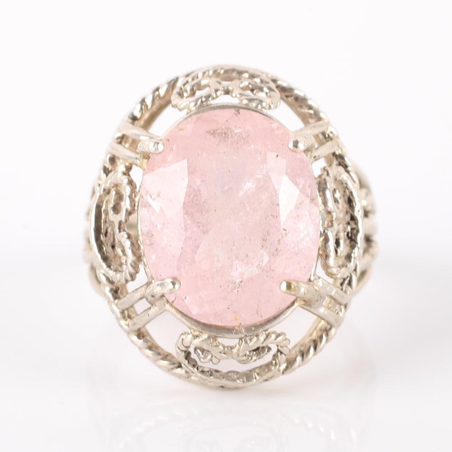 Sterling Silver 7.80 CT Morganite Ring