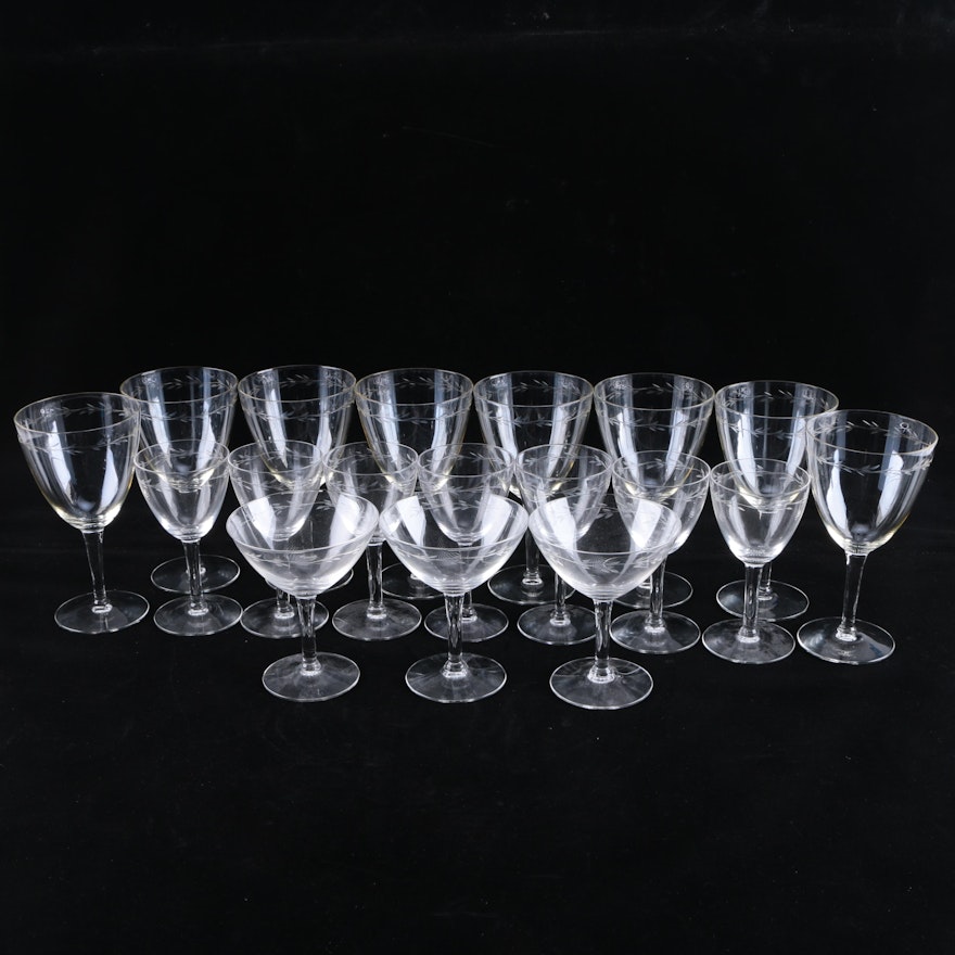 Glass Stemware With Foliate Etched Pattern