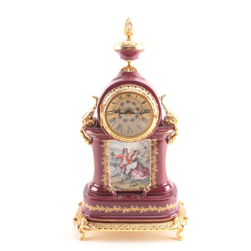 Decorative Purple and Gold Tone Ceramic Clock