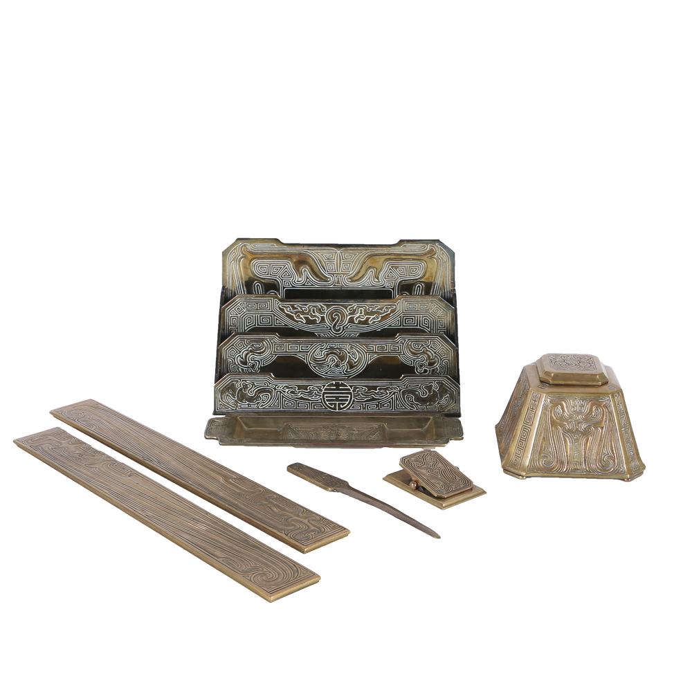 Circa 1910 Tiffany Studios "Chinese" Bronze Desk Set