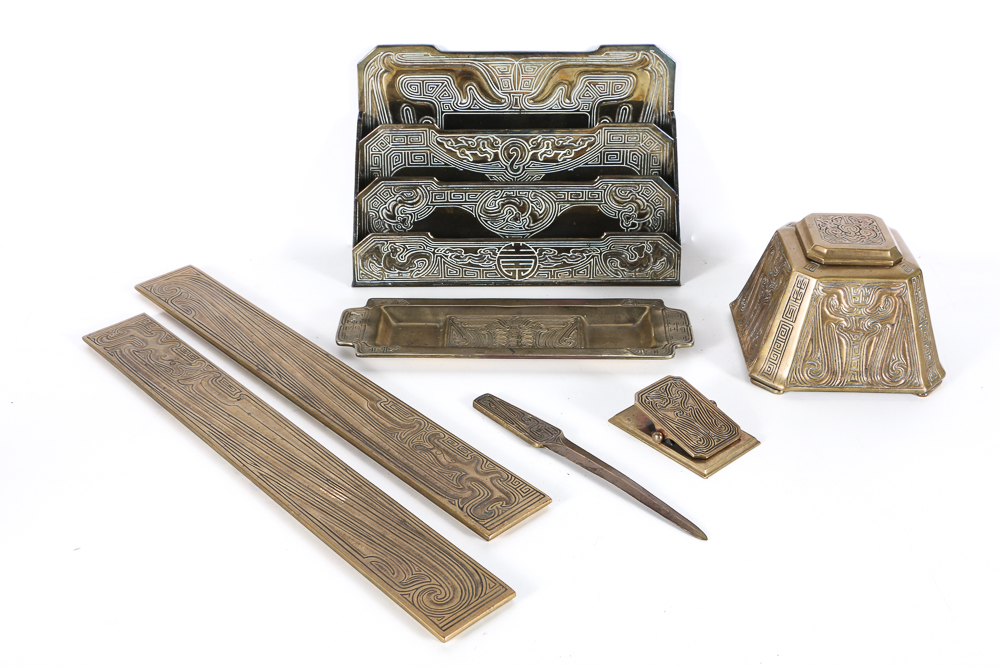 Circa 1910 Tiffany Studios "Chinese" Bronze Desk Set