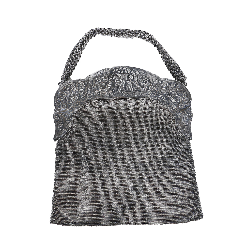 19th Century German Repoussé 800 Silver Mesh Handbag